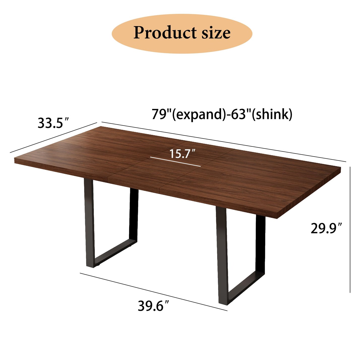 ZckyCine 79" Expandable Walnut Dining Table with 6 PU Leather Chairs, 7-Piece Modern Dining Set, Sturdy Metal Legs, Adjustable 63"-79" Rectangle Table for Kitchen & Dining Room