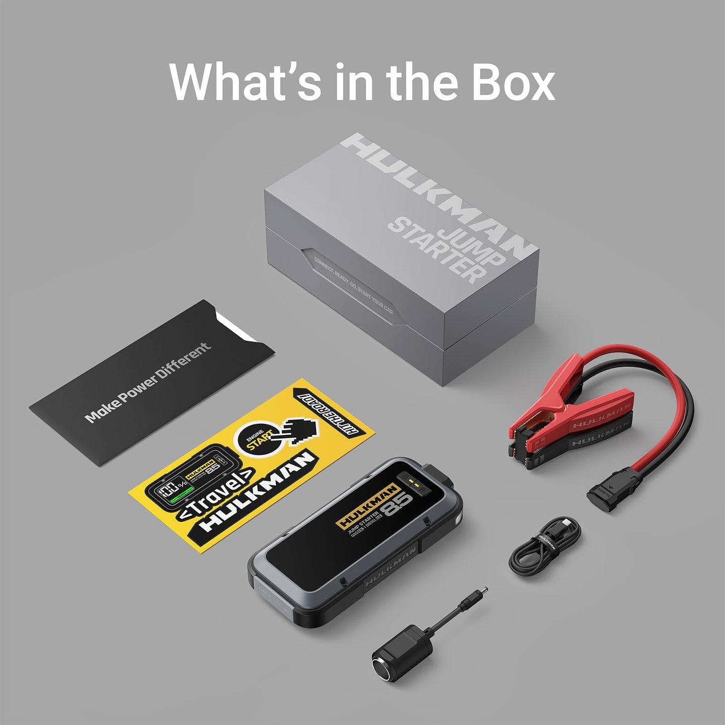 Hulkman Alpha85,Space Gray,2000A 74Wh Smart Jump Starter,12V Portable Car Battery Booster with 3.3" Display,USB-C Power Pack,5-Mode Flashlight,Jumper Cables for up to 8.5L Gas/6.0L Diesel