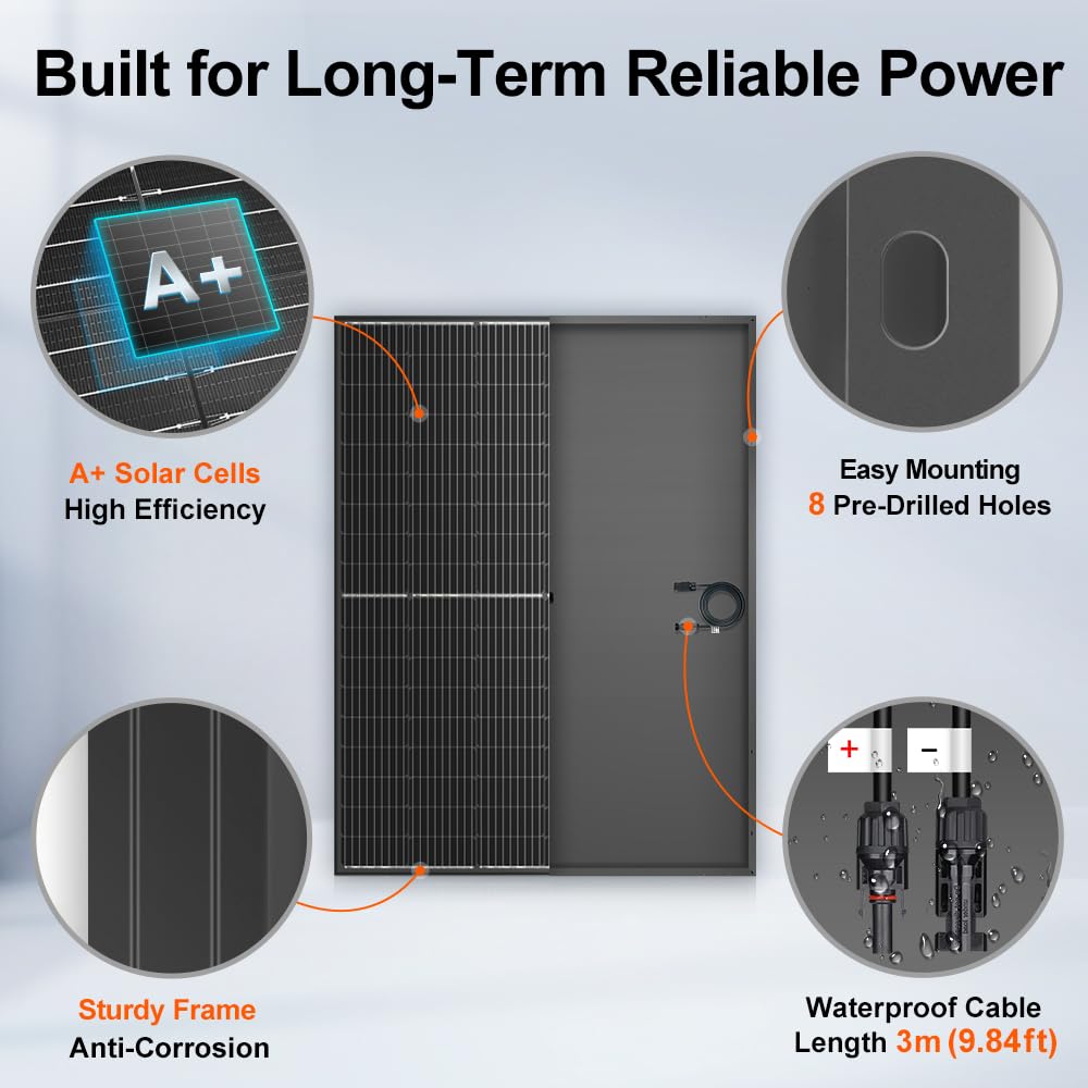 DOKIO 800W (2×400W) Monocrystalline Solar Panels (31V per Panel) for Charging 12/24V Devices, 3 m Cable, Ideal for Yard/Garden, Shed/Patio/Greenhouse Power, Off-Grid Battery Charging