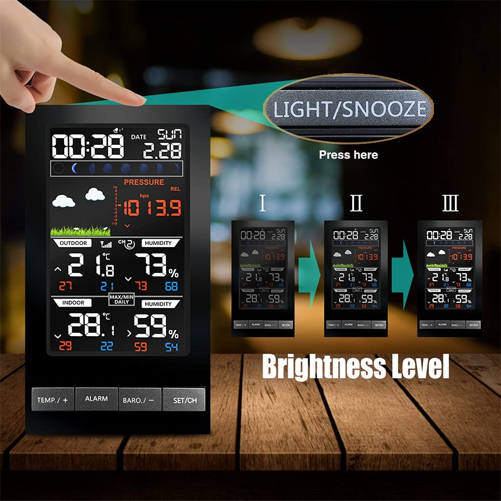 HIONJIN Weather Station Outdoor Hygrometer Digital Thermometer mmHg Barometer Digital Hygrometer Alarm Clock Weather Forecast