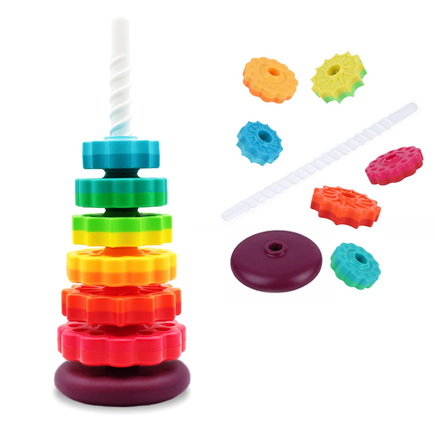 LUCKFUTURE Educational Spinning Stacking Toys, Rainbow Stacking Rings Baby Toy, Montessori Sensory Learning Toy for Girls and Boys Toddlers Toys for 1-3 Year Old