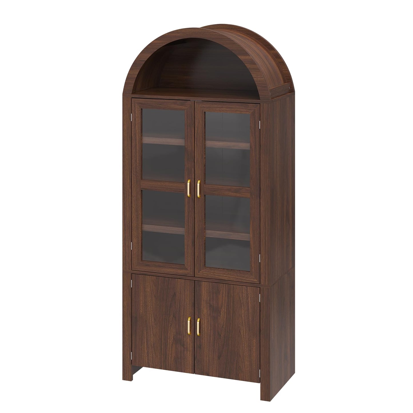 Breezestival 71" Tall Arched Kitchen Pantry Cabinet, Modern Farmhouse Wood Kitchens Storage Cabinets, Cupboard for Dining Room, Kitchen, Bathroom, Brown