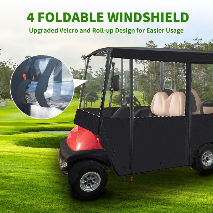 Tecoom Golf Cart Enclosure 2+2/4 Passenger, Golf Rain Cover 600D Waterproof Snowproof, 4 Door Zippers, 4-Side Clear Windows and 8 Windproof Hooks, Fit for EZGO, Yamaha, Club Car, Roof 82.7''L