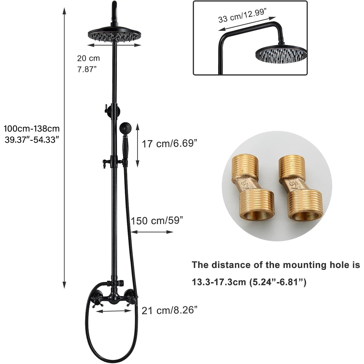 MOSSON Rain Shower System Oil Rubbed Bronze Outdoor Shower Faucet Set with 8 Inch Rainfall Shower Head Handheld Spray 2 Cross Handles Wall Mounted Bathroom Shower Fixtures Solid Brass