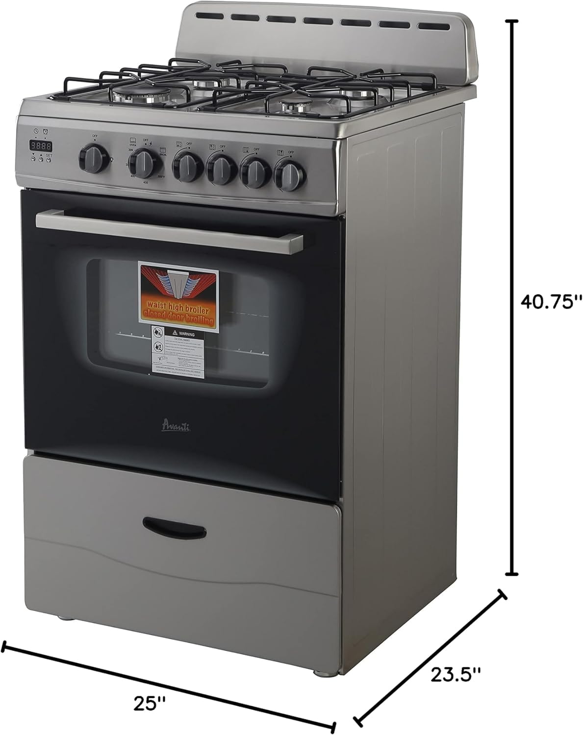Avanti 24 in. Compact Gas Range Oven, in Stainless Steel (GR2416CSS)