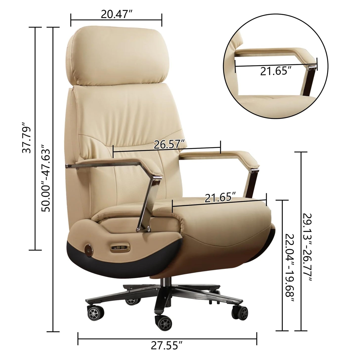 Kinnls Carlo Ergonomic Power Recliner Chair for Long Hours, Leather Electric Luxury Office & Home Desk Chair with Back Heating and Ventilation, 3-Speed Cooling, 400Lbs Capacity (Light Coffee)