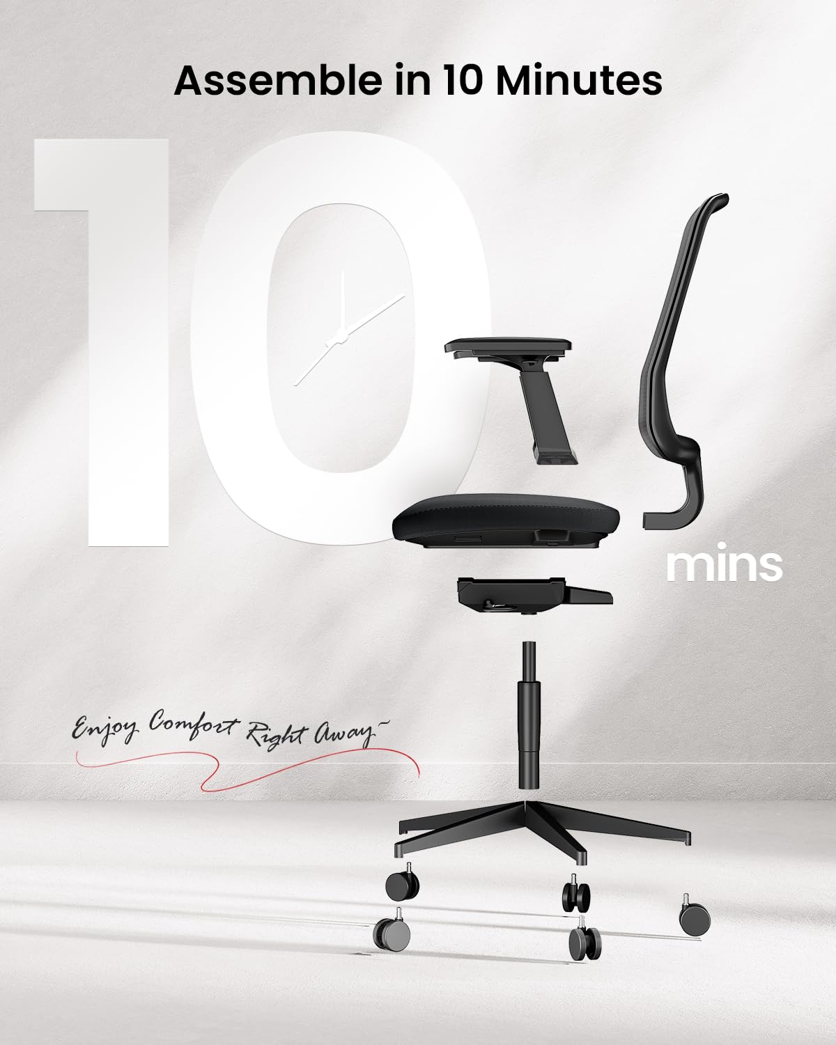 ProtoArc Ergonomic Office Chair - Flexer Computer Chair, Foam Cushion Sliding Seat, Breathable Mesh from Wintex, 125° Reclining Swivel Desk Chairs for Home, Office & Study - Black