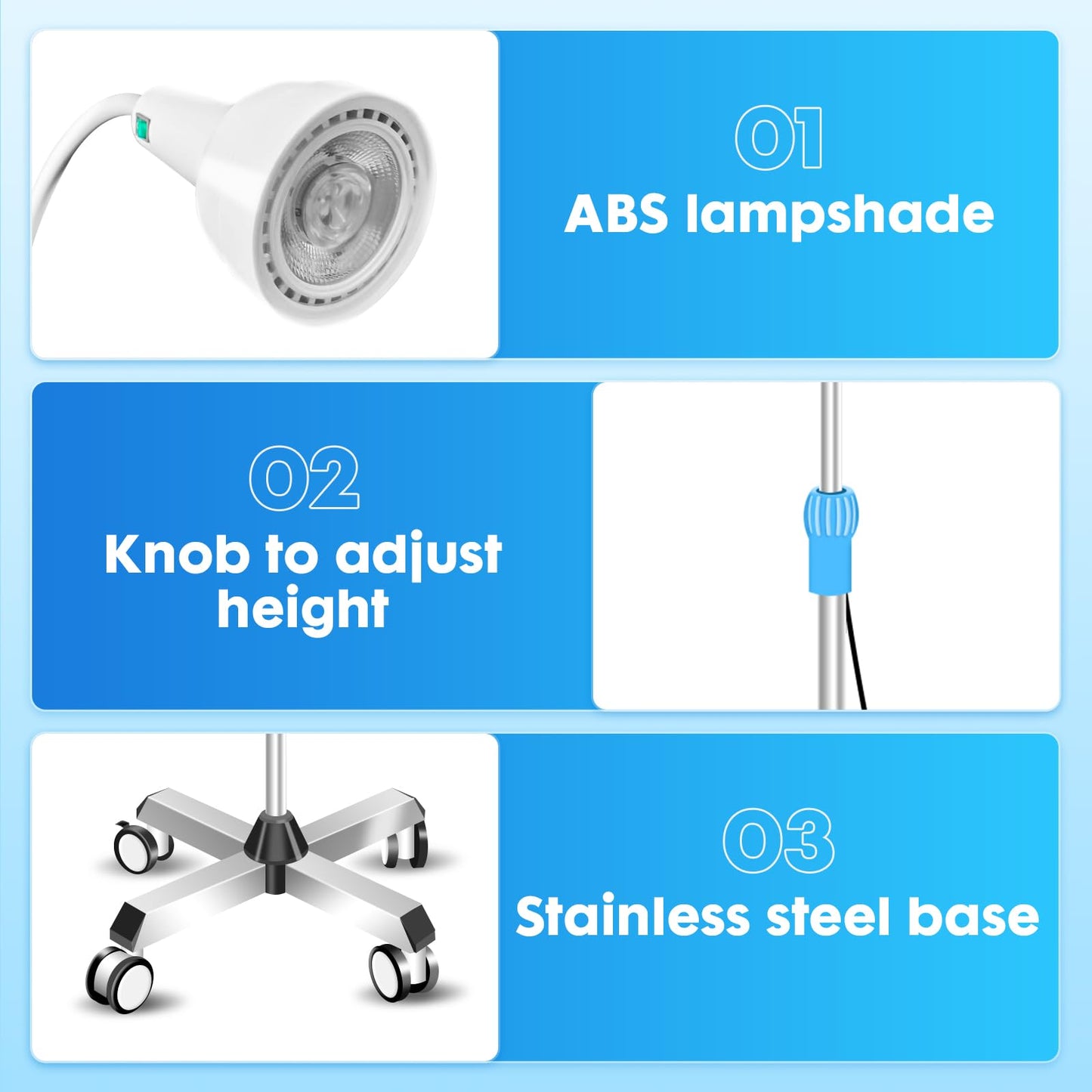 GSOIGSDKF 28W LED Surgical Light Medical Exam Lamp 360° Adjustable Retractable & Stainless Steel Base, Mobile Dental-Oral/Gynaecology Cold Light Exam for ENT, Surgery, Clinical Examinations