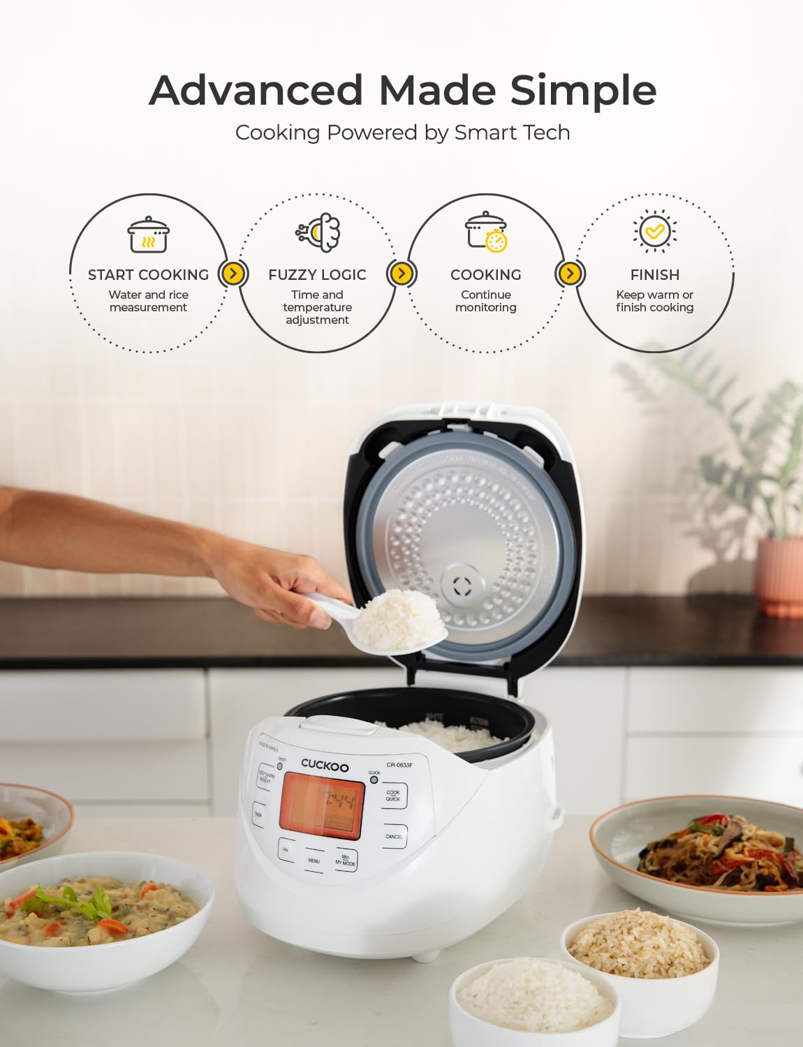 CUCKOO Micom Rice Cooker 6 Cup Uncooked / 12 Cup Cooked, Korean Fuzzy Logic Rice Cooker with Delay Timer & Keep Warm Setting, Versatile Food Steamer with Non-Stick Inner Pot, White (CR-0633F)