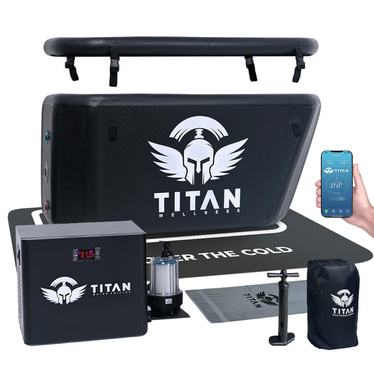 Titan Wellness Ice Bath Pro Cold Plunge Tub and Chiller with Wi-Fi Control & UV Sanitation, Portable Ice Bath with Angled Backrest, Indoor/Outdoor Use, Pump & Filter Included, Cools to 37°F - Black