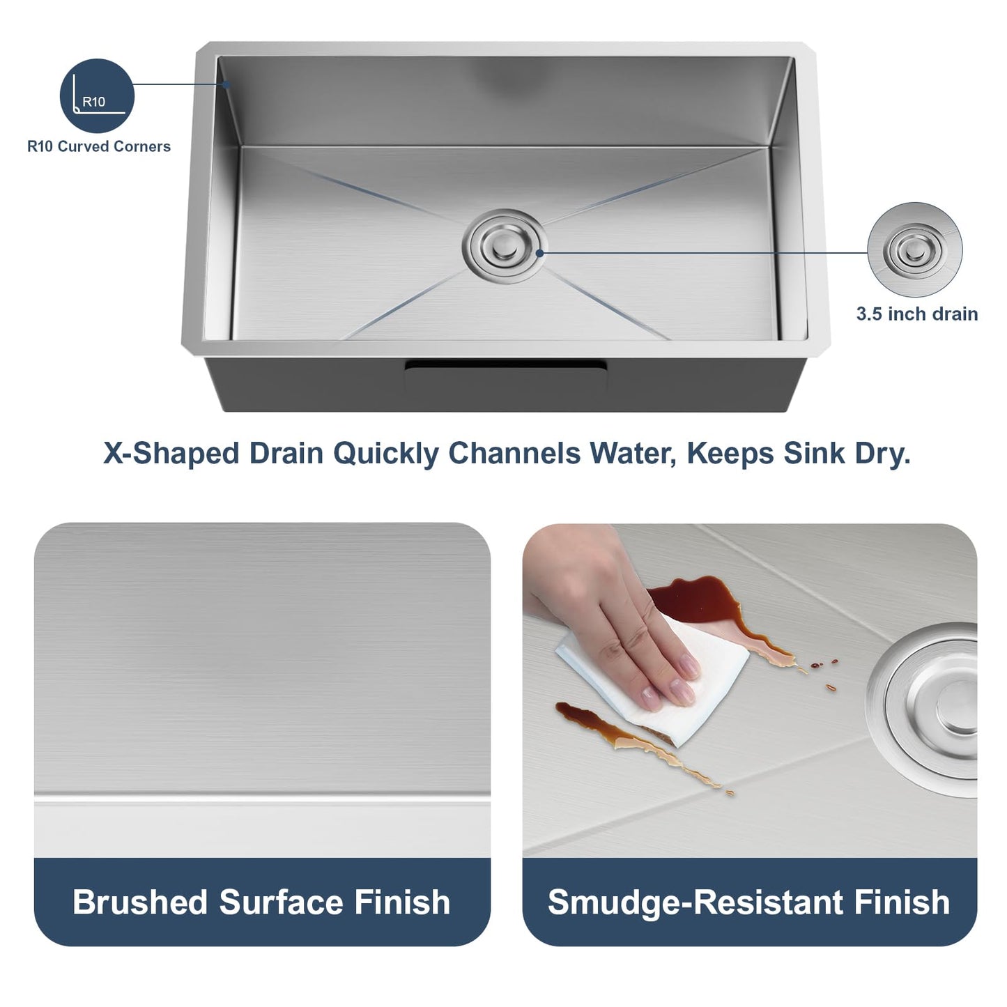 MAYESAR 30 Inch Undermount Kitchen Sink - 30 x 18 Stainless Steel Kitchen Sinks 16 Gauge Single Bowl 9" Deep Handmade Sink with Brushed Finish, Round Corner