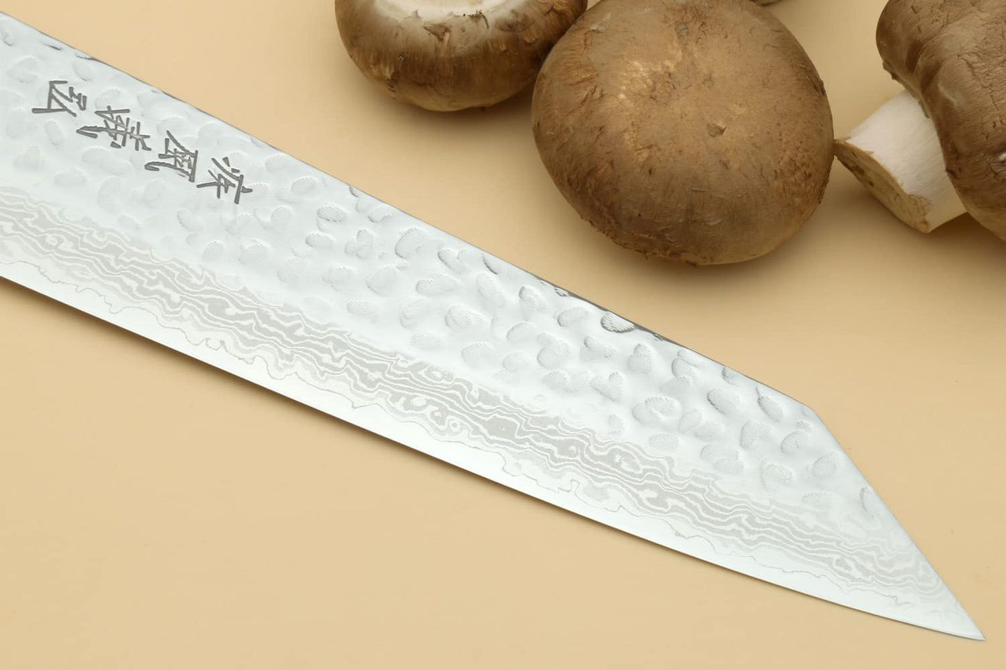 Yoshihiro VG10 Hammered Damascus Kiritsuke Sword Tip Multipurpose Japanese Chef Knife 8.25 inch - Western Style Mahogany Handle (with Magnolia Saya Cover)