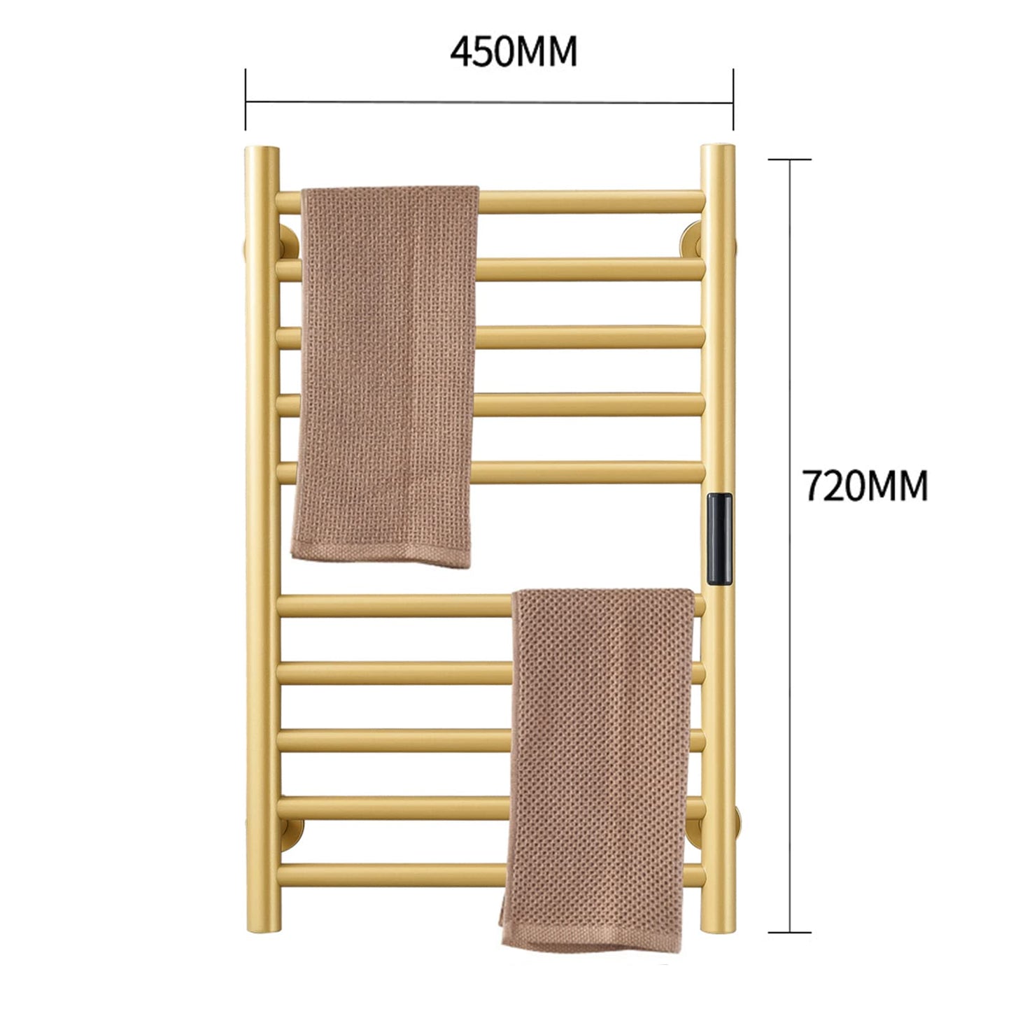 DUDYP Gold Heated Towel Warmer Radiator Bathroom Accessories, Built-in Timer Temperature Control 10 Bars Electric Heated Towel Racks for Bathroom, Stainless Steel Towel Warmer Drying Rack, (Hardwired)