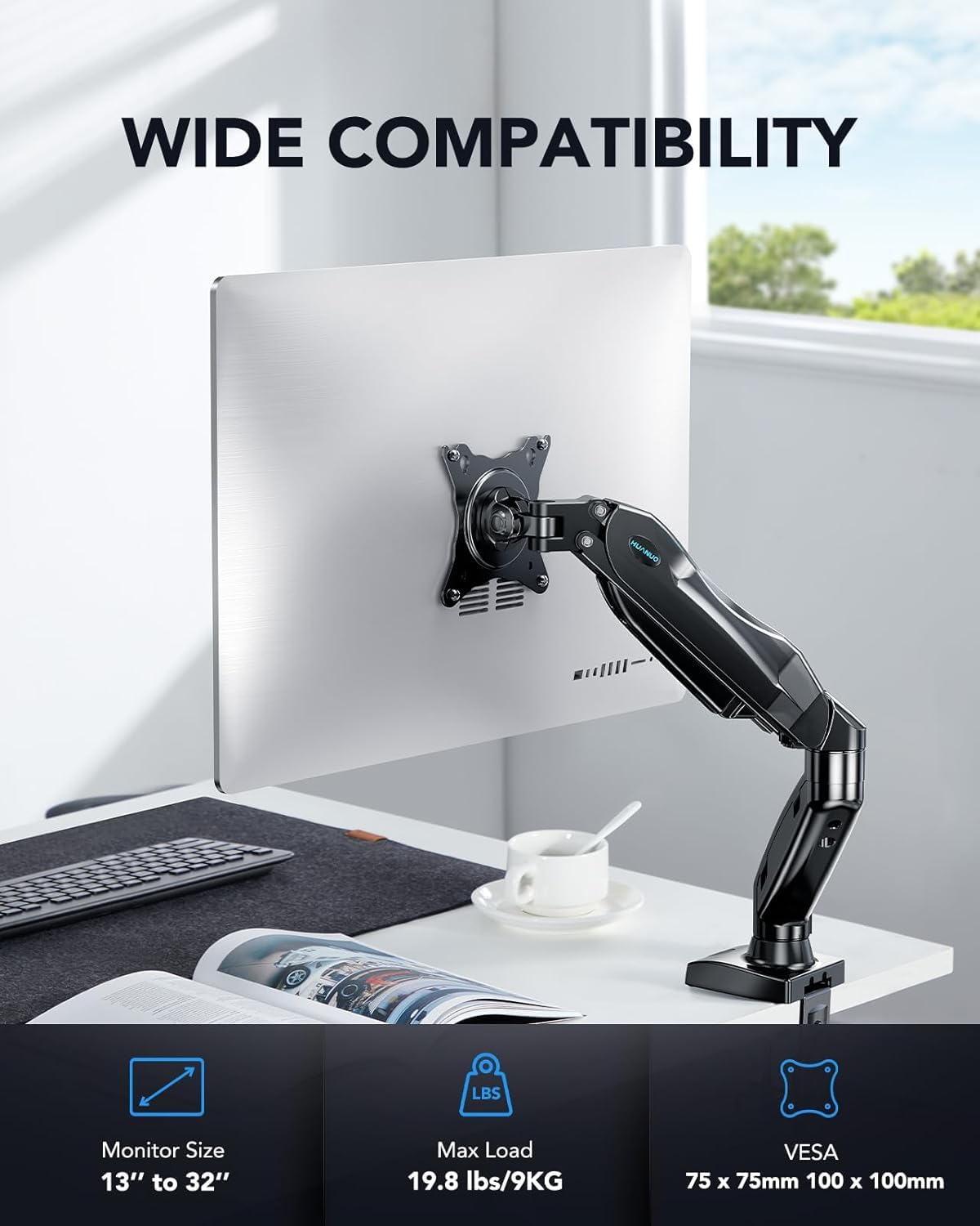 HUANUO Electric Standing Desk, Single Monitor Mount