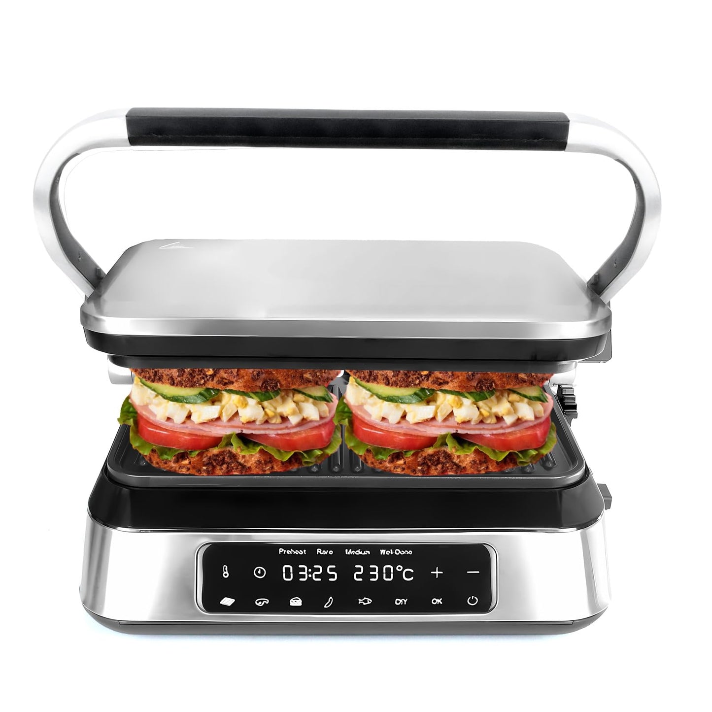 Panini Waffle Maker Combo | Panini Grill Press Sandwich Maker, Smokeless Indoor Grill, 1600W, 180° Open, Removable Plates, Stainless Steel, Ideal Kitchen Gift for Steak, Hamburger, Waffle