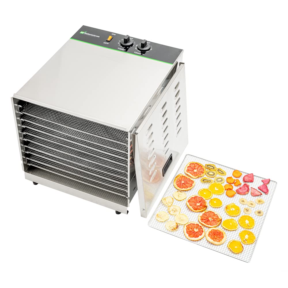 Restaurantware Hi Tek Food Dehydrator 1 Food Dryer Machine - 120V/1000W 10 Shelves Stainless Steel Dehydrator For Food Built-In Timer No-Slip Feet Removable Door
