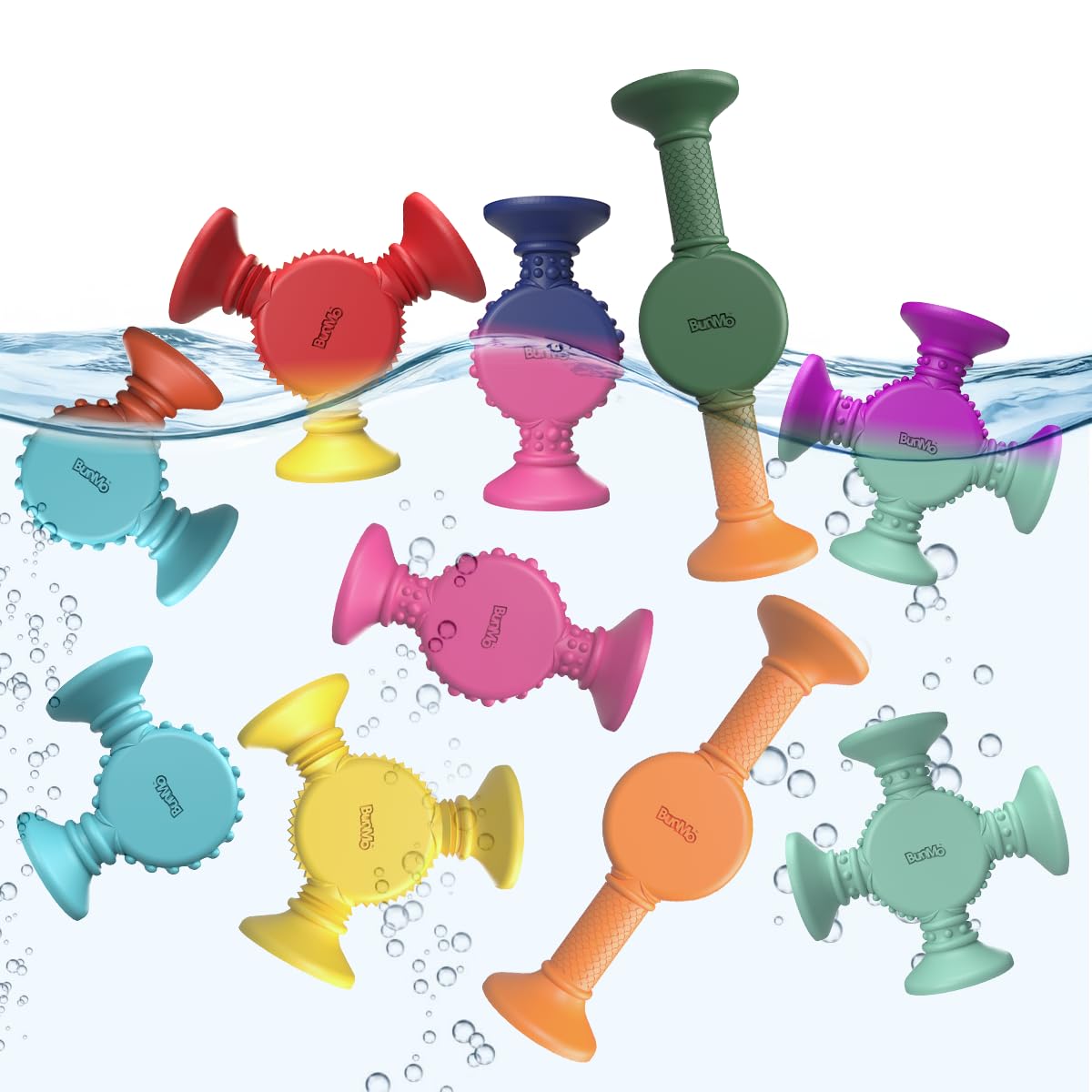 BUNMO Bath Toys Suction - Connect, Build, Create - Bath Toys - Hours of Fun & Creativity - Fine Motor Skills - Stimulating Sensory Toys - Non-Mouthable Toy 3+ - Color Changing 10 Pack