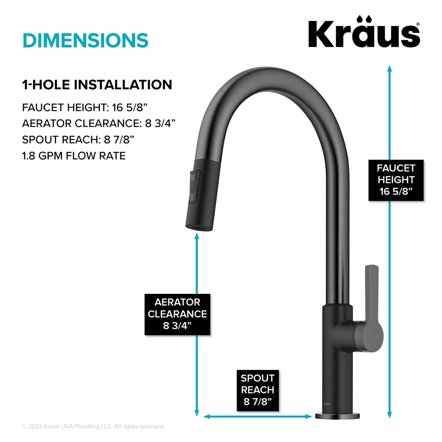 KRAUS Oletto High-Arc Single Handle Pull-Down Kitchen Sink Faucets in Spot Free Black Stainless Steel, Kitchen Faucets with Pull Down Sprayer, KPF-2820MBSFSB