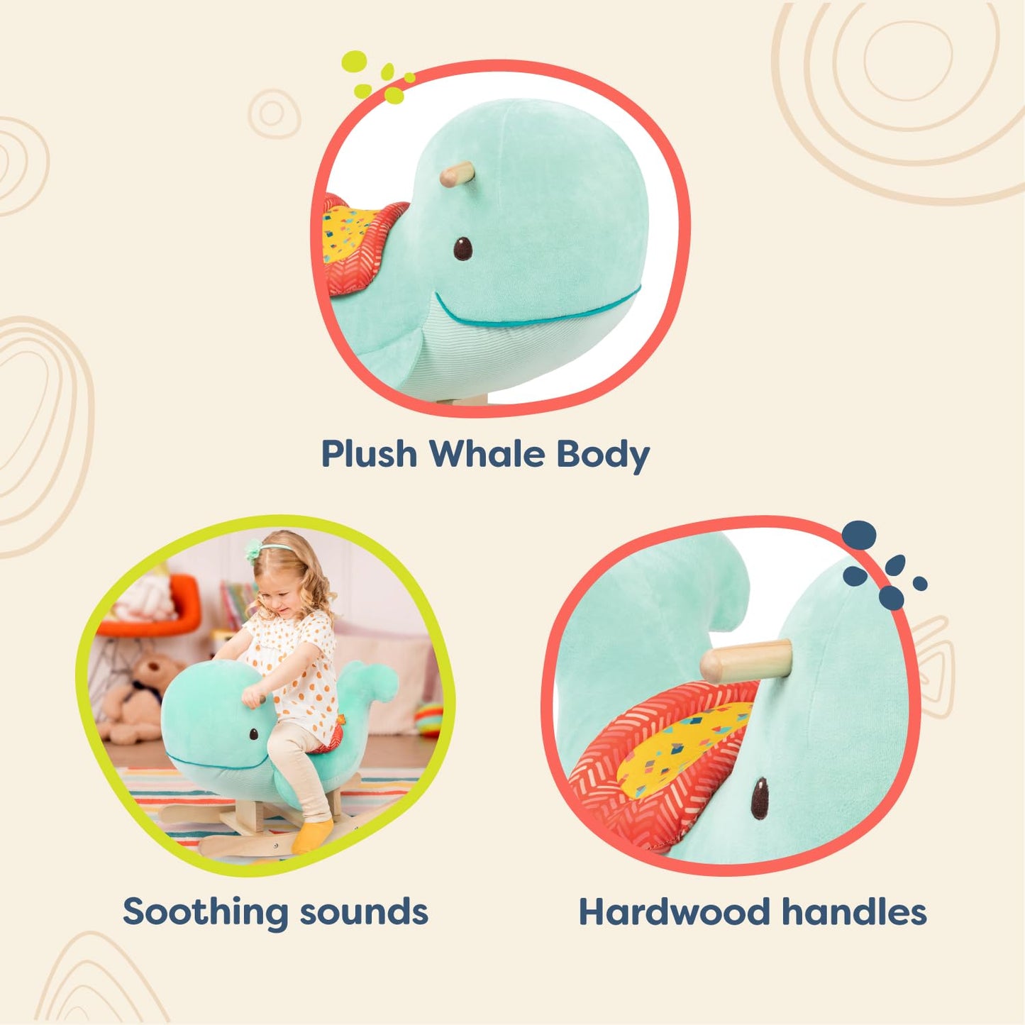 B. toys – Whale Rocker – Echo – Wooden Ride – On Rocking Toy for Toddlers – Classic & Durable Design – Active Play & Balance – 18+ Months – Adorable Whale Theme