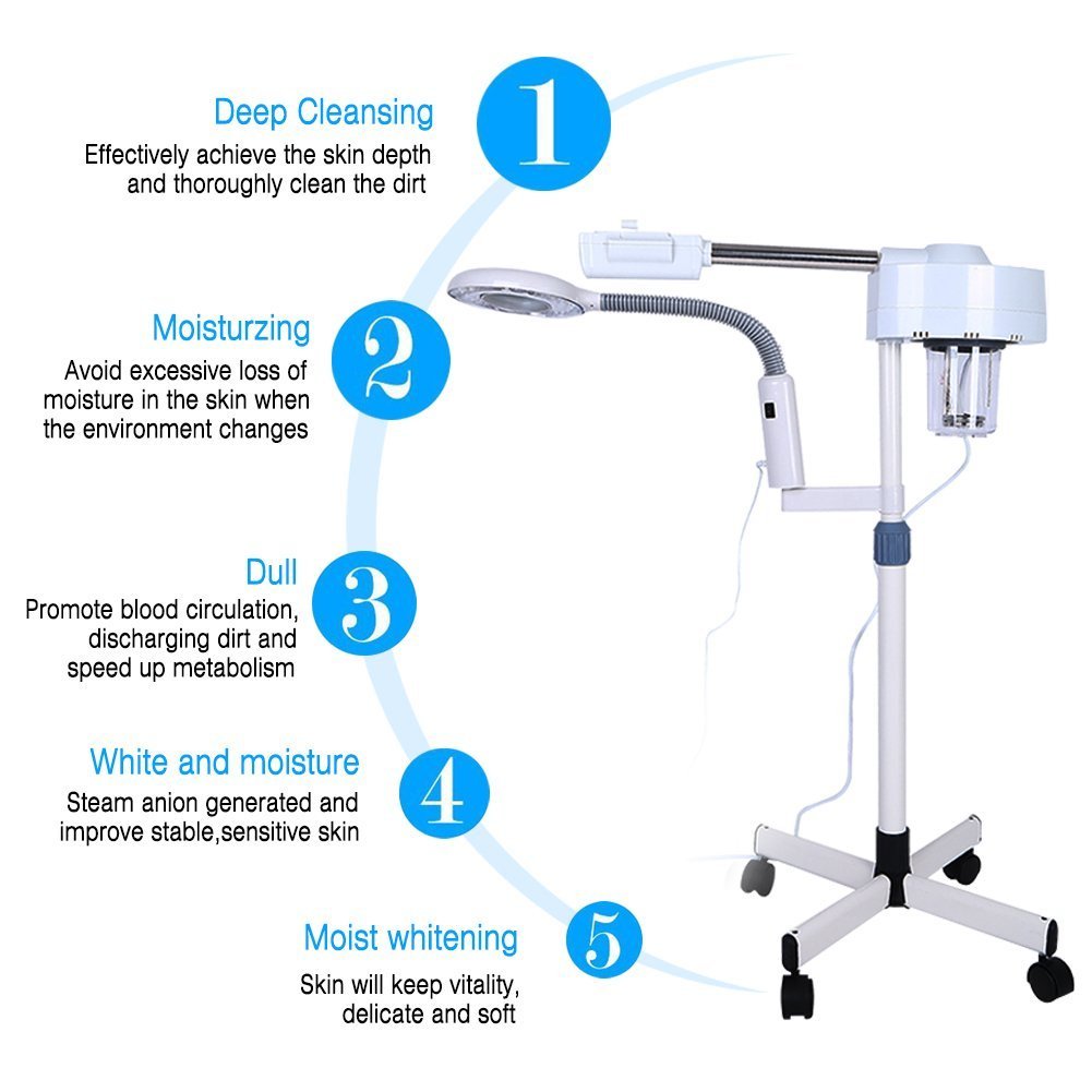 Magnifier Floor Light, 2 in 1 LED Cold Light Steamer with 5X Magnifying Lamp Machine for Home Salon Spa Ionic Skin Care