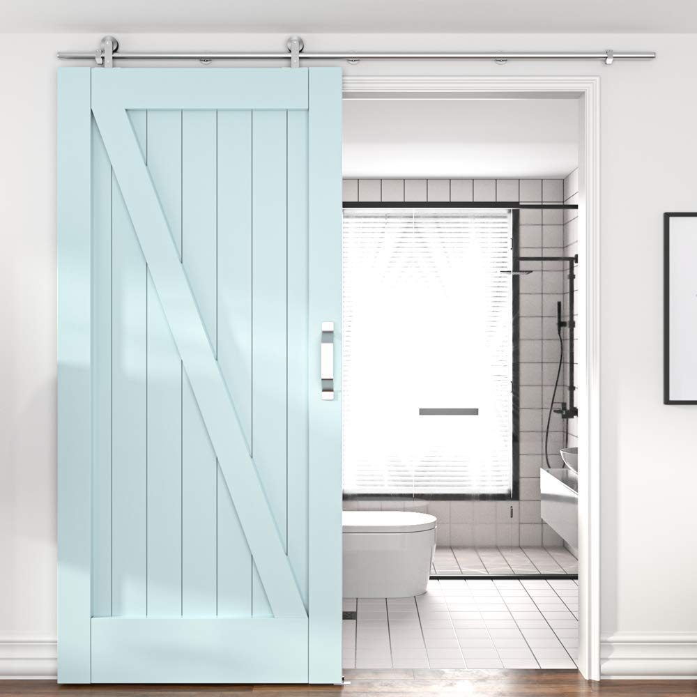 HAHAEMAIL 5FT Top Mount Stainless Steel Sliding Barn Door Hardware Track Kit, Heavy Duty, Anti-Rust, Slide Smoothly Quietly Easy Install 5FT Track Kit for 26"~30" Wide Single Door