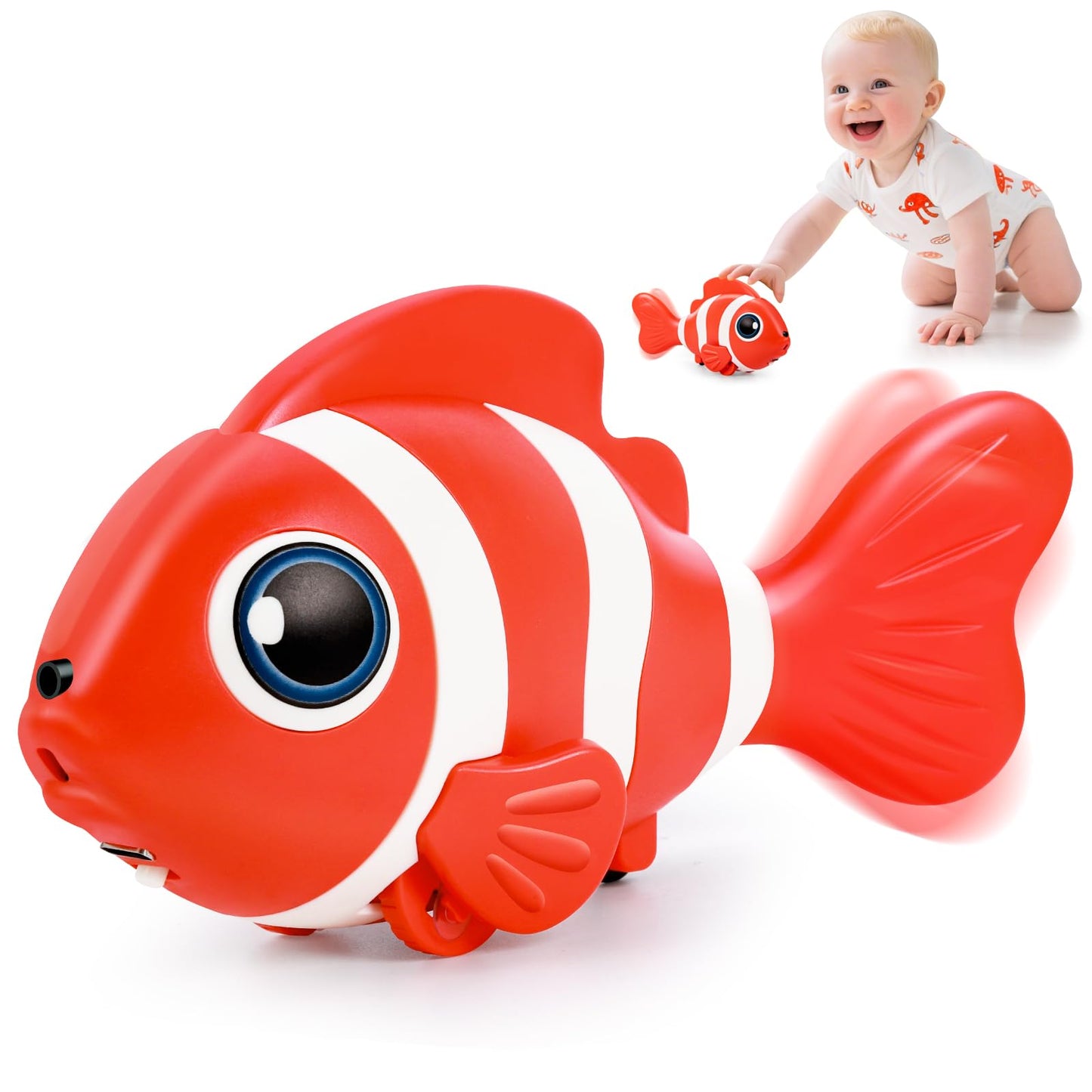 Crawling Fish Baby Toys, Novelty Tummy Time Toys for Babies 6-12 Months, Magic Swinging Fish Crawling Toys for Infant Toddler Learning Crawl Walking Dancing Goodie Bag Stuffers 1st Birthday Gift