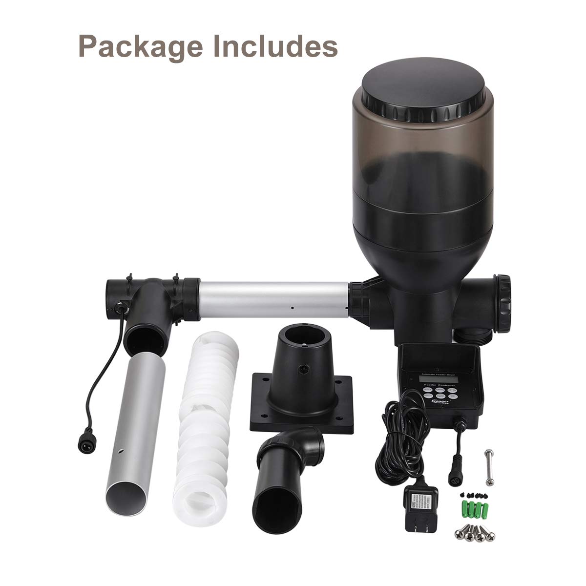 hygger LCD Control Automatic Pond Fish Feeder, Capacity 5.5L，DC 12V