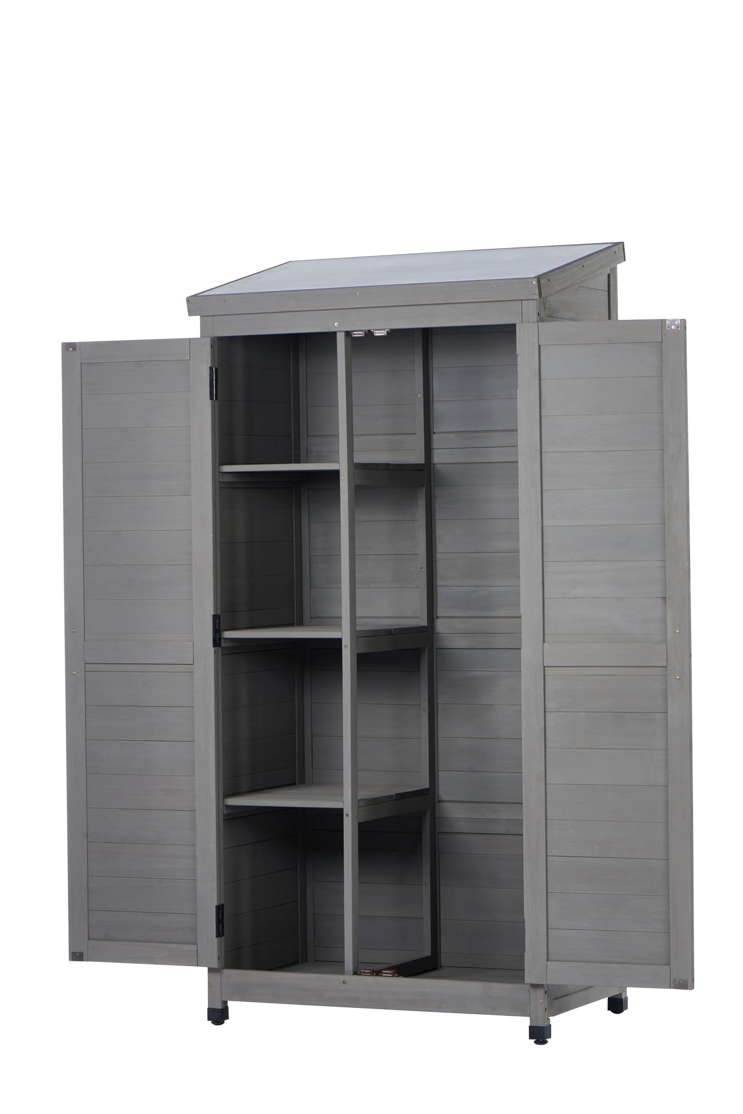 Ball & Cast 68" Garden Shed Tool Shed with Metal Top and Adjustable Protective Footpad,X-Shape Design Outdoor Cedar Wood Storage Cabinet W/Magnetic Door,Tall Shelter for Yard Patio,Gray