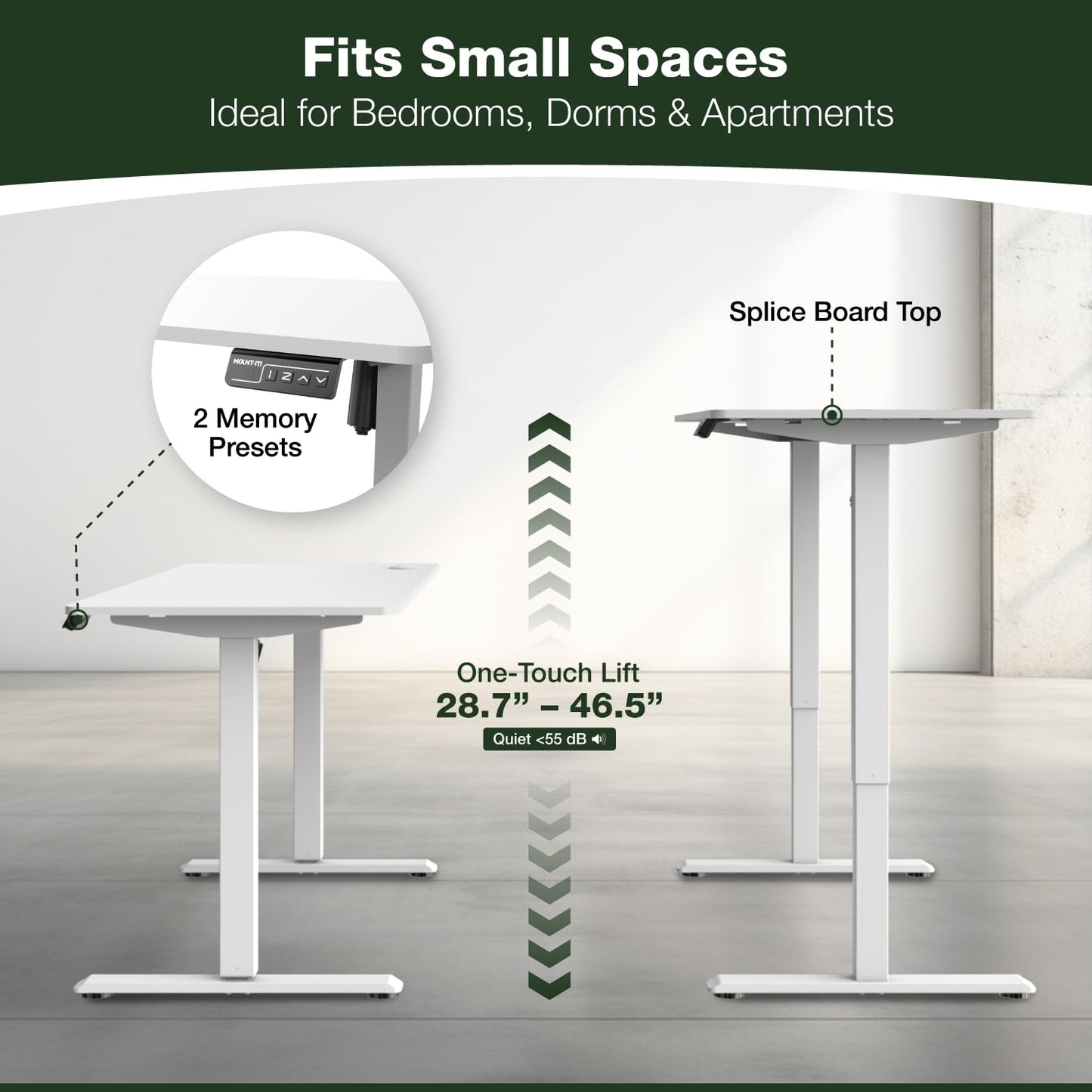 Mount-It! White Standing Desk 48x24 – Electric Height Adjustable Sit to Stand Desk with Memory Presets, Ergonomic Home Office Table, White Frame with White Splice Board Top