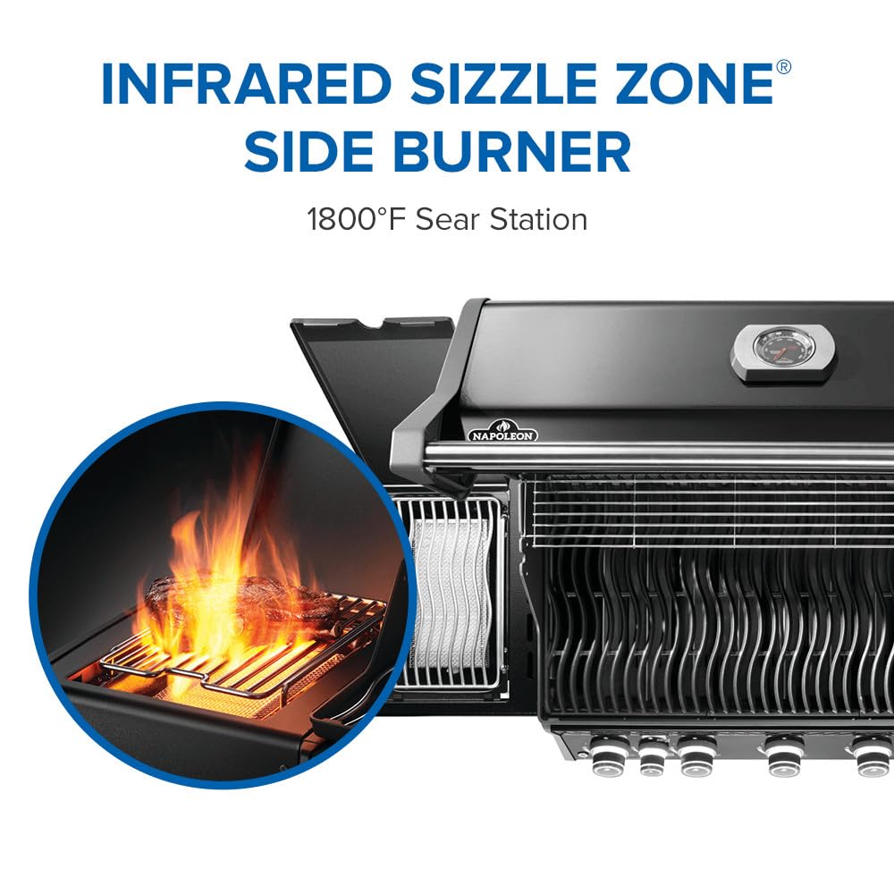 Napoleon Rogue PRO 625 Propane Gas Grill with Infrared Side Burner, Black, Durable 6-Burner Backyard Grill