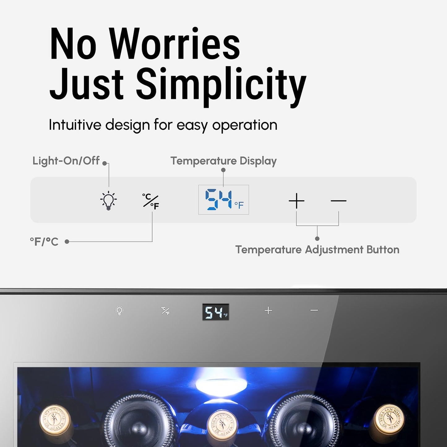 Yeego Wine Fridge – 34 Bottles Wine Cooler, 38–65℉ Digital Control with Double Glass Door & LED Light, Freestanding Wine Fridge Under Counter for Home Bar and Kitchen