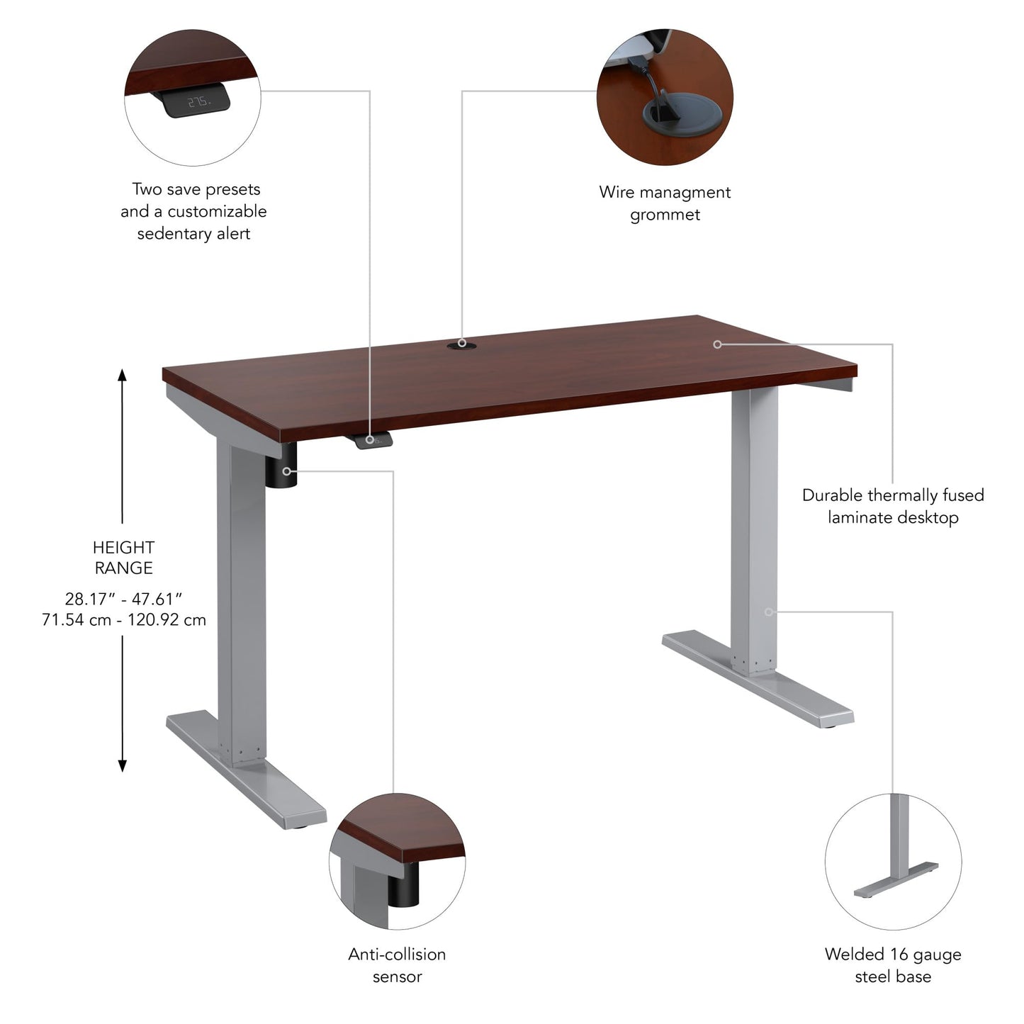 Bush Business Furniture 48-inch Electric Height Adjustable Standing Desk, Ergonomic Sit-Stand Computer Table for Home and Professional Office, Move 40 Series, Hansen Cherry with Metallic Gray Base