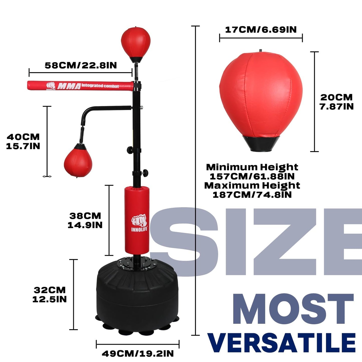 Pro Boxing Training Set - Adjustable 82-Inch Spinning Bar with Reflex Ball & Punching Bag for Adult(Red)