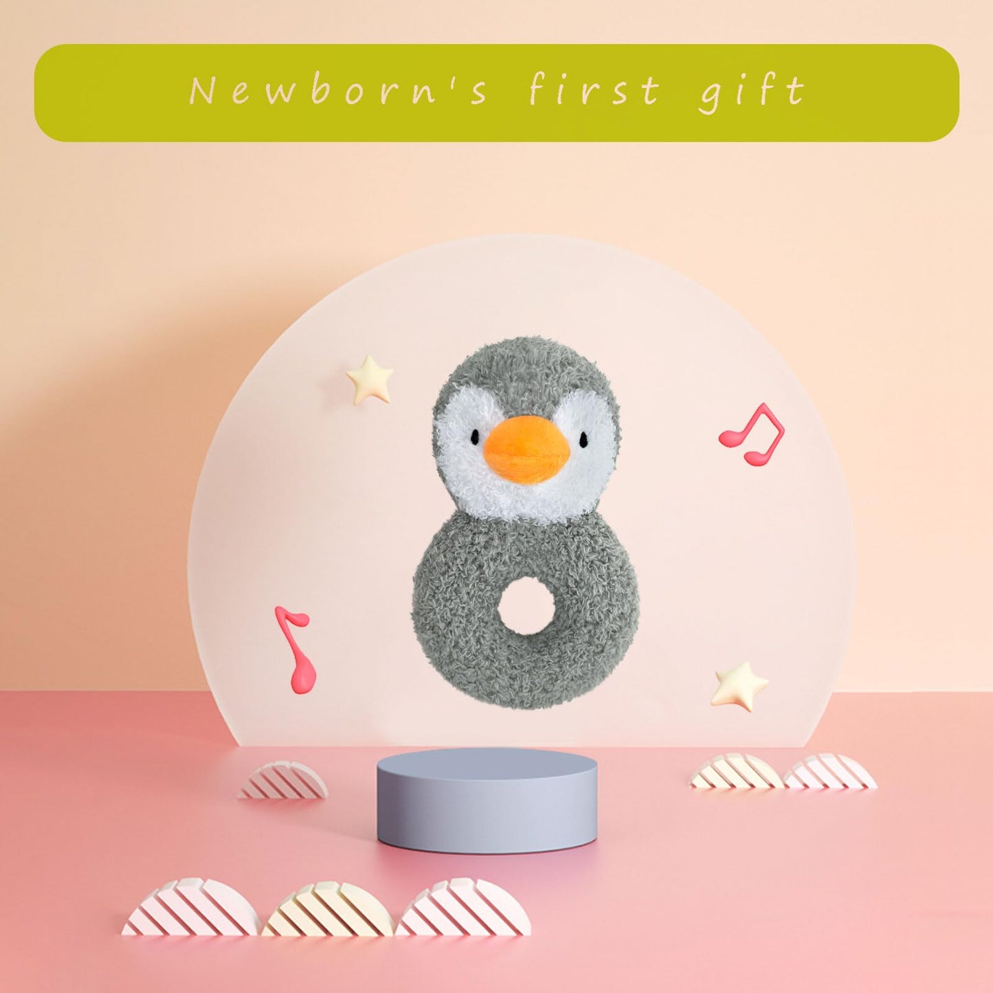 Doindute Baby Penguin Soft Rattle Toy, Plush Penguin Infant Shaker Rattle Easy-Grasp Stuffed Animal Toy, Gifts for Newborns Babies Toddlers Boys Girls, Gray, 5.5 Inches