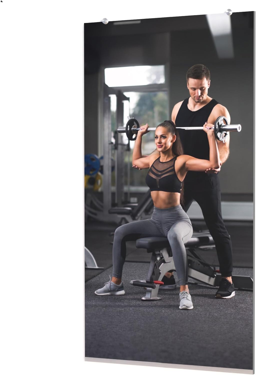 Large Wall Mounted Gym Mirror 48x32 (1 PC) - Shatterproof Tempered Glass Full Body Mirror for Home Gym - Premium HD Reflection - Frameless Design with Hardware