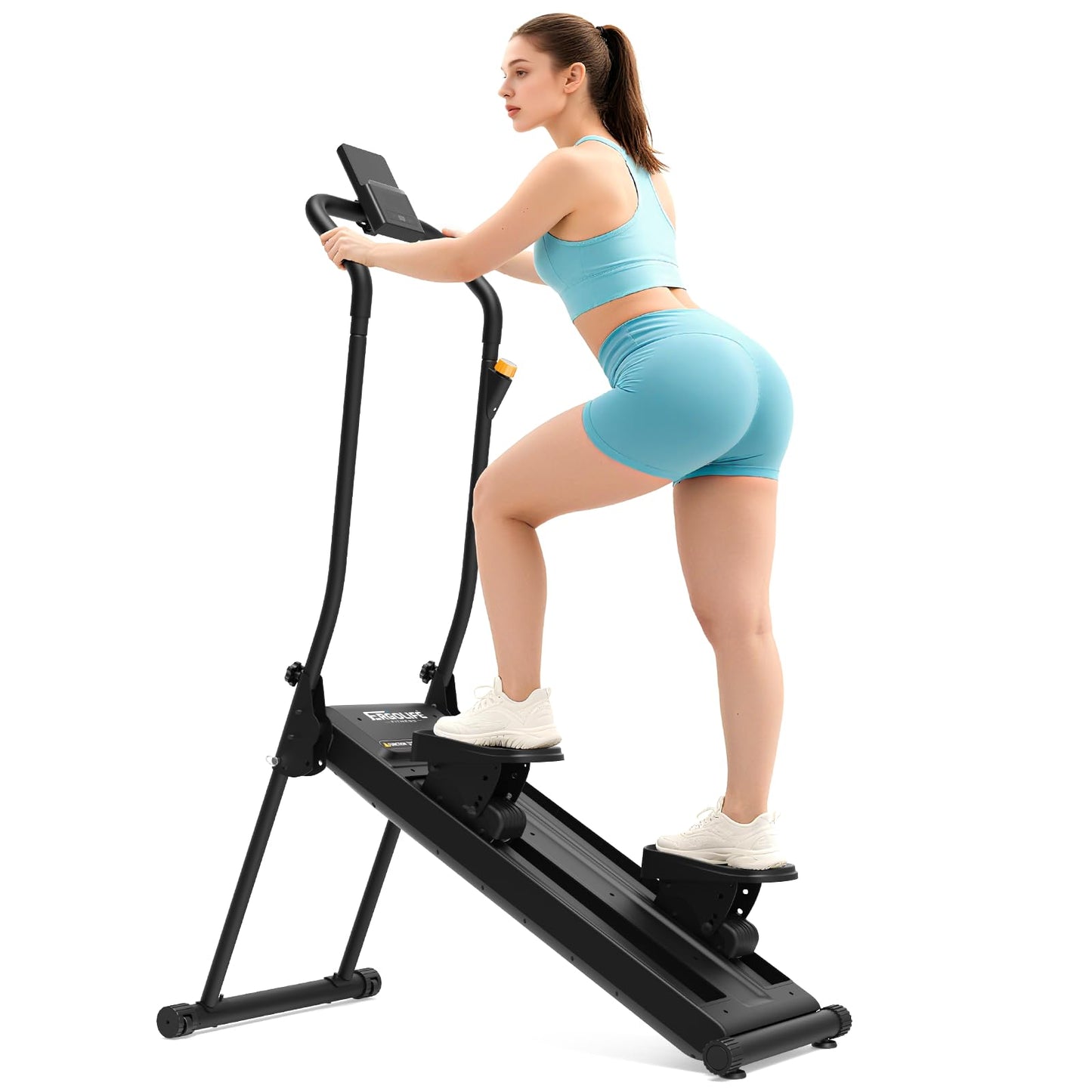 ERGOLIFE Stair Stepper with 6-Level Adjustable Resistance, 350lbs Upgrade Foldable Stairmaster Machine for Home Gym Workout, Cardio Stair Climber with Low Noise (Black-Orange)