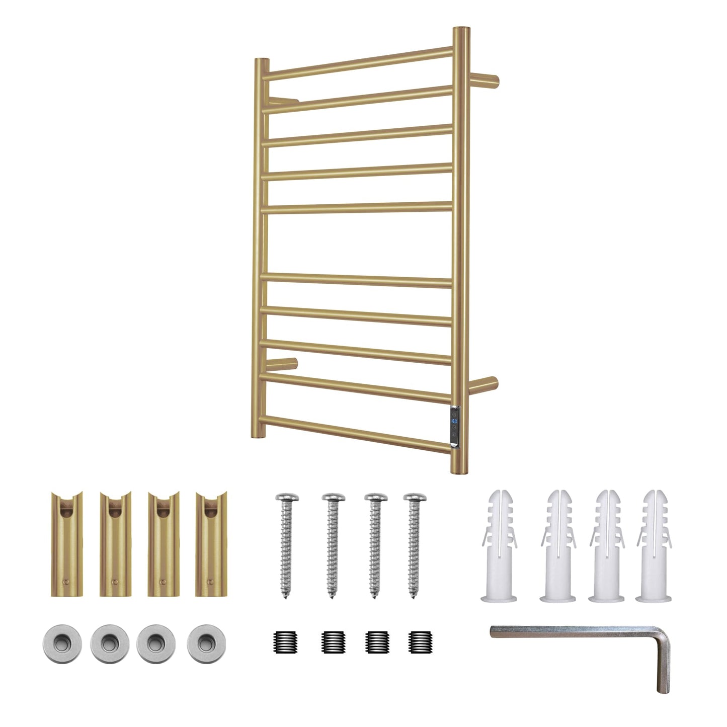 BLARALA Heated Towel Racks for Bathroom, Wall Mounted Electric Towel Warmer Racks with Timer & Temperature Control, 10 Bar Stainless Steel Towel Heater for Bathroom，Brushed Gold