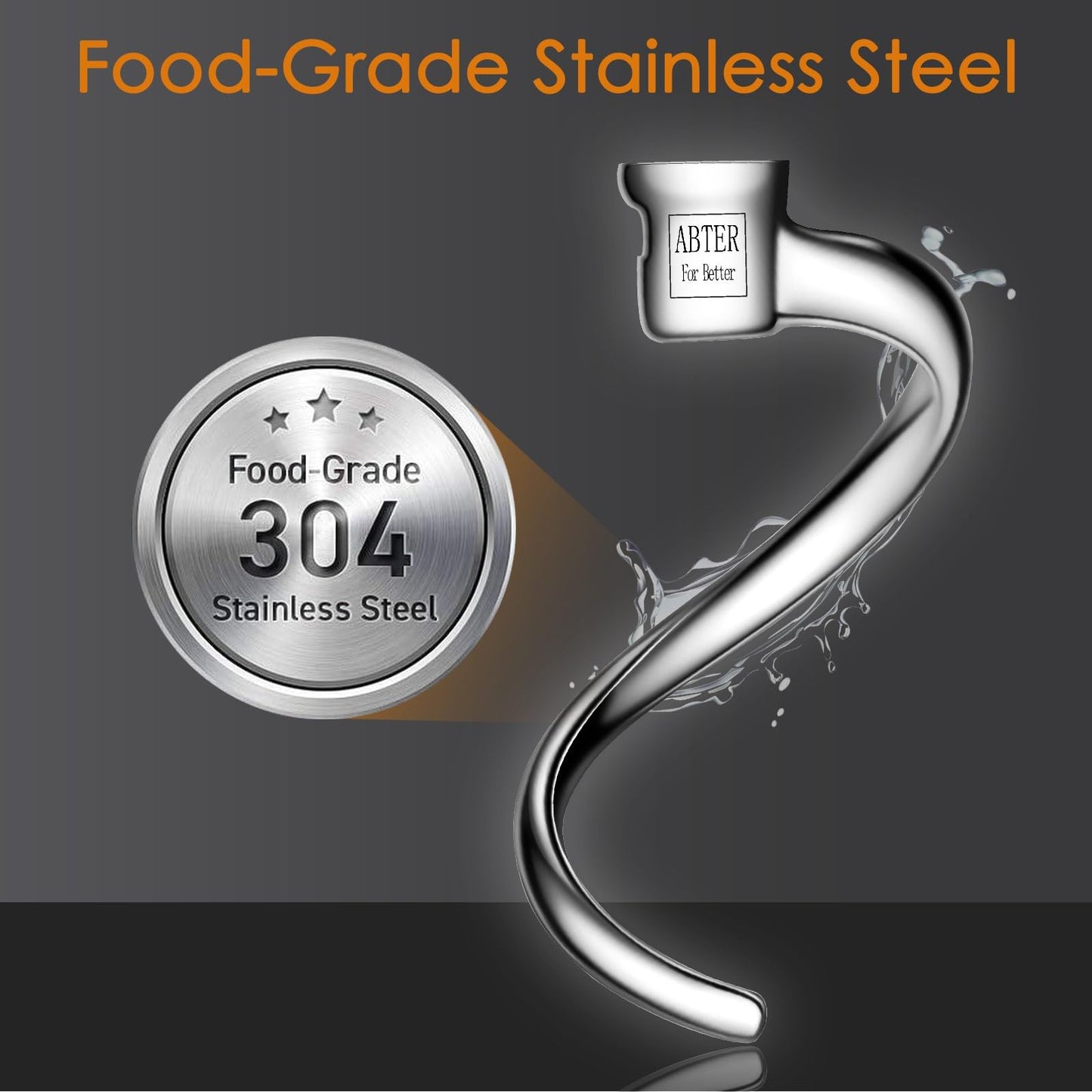 Stainless Steel Spiral Dough Hook Replacement for KitchenAid 4.5-5 Qt. Tilt-Head Stand Mixers.Accessories Compatible for Kitchen Aid K45, K45SS, KN15E1X, KSM75, KSM85PS, KSM88PSQ, KSM90 etc.