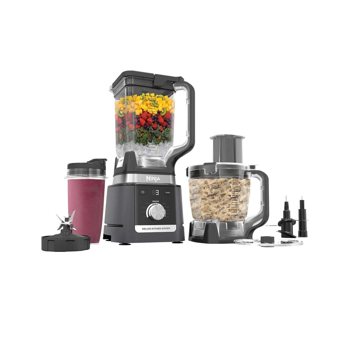 Ninja Deluxe Kitchen System, 1600 Watts, Auto-iQ Technology, 2.6L Pitcher, 2.1L Food Processor, 710ml Single-Serve Cup, 7 Preset Programs, Smoothie Maker, Blender