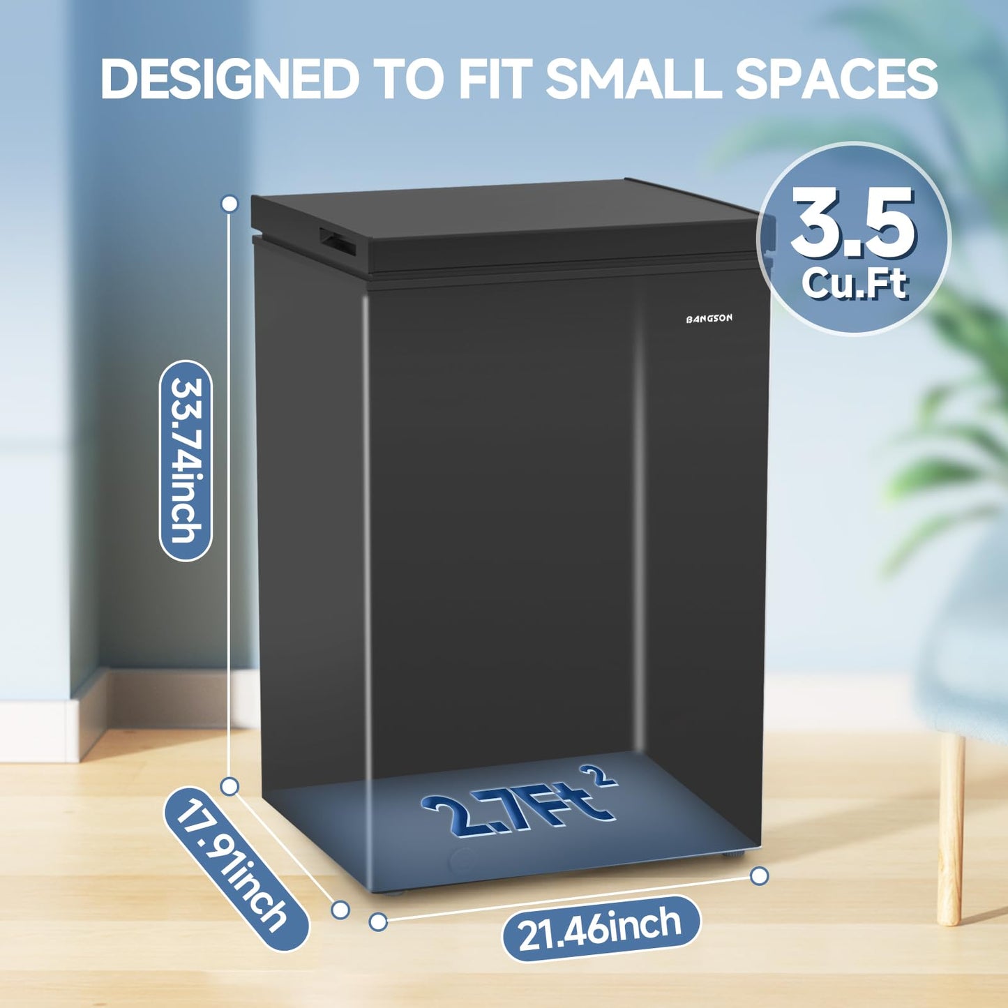 BANGSON 3.5 Cu.Ft Chest Freezer, Compact Deep Freezer with Removable Basket, Adjustable Thermostat, Energy-Saving, Quiet Mini Freezer for Home/Dorm/Apartment/Garage,Black