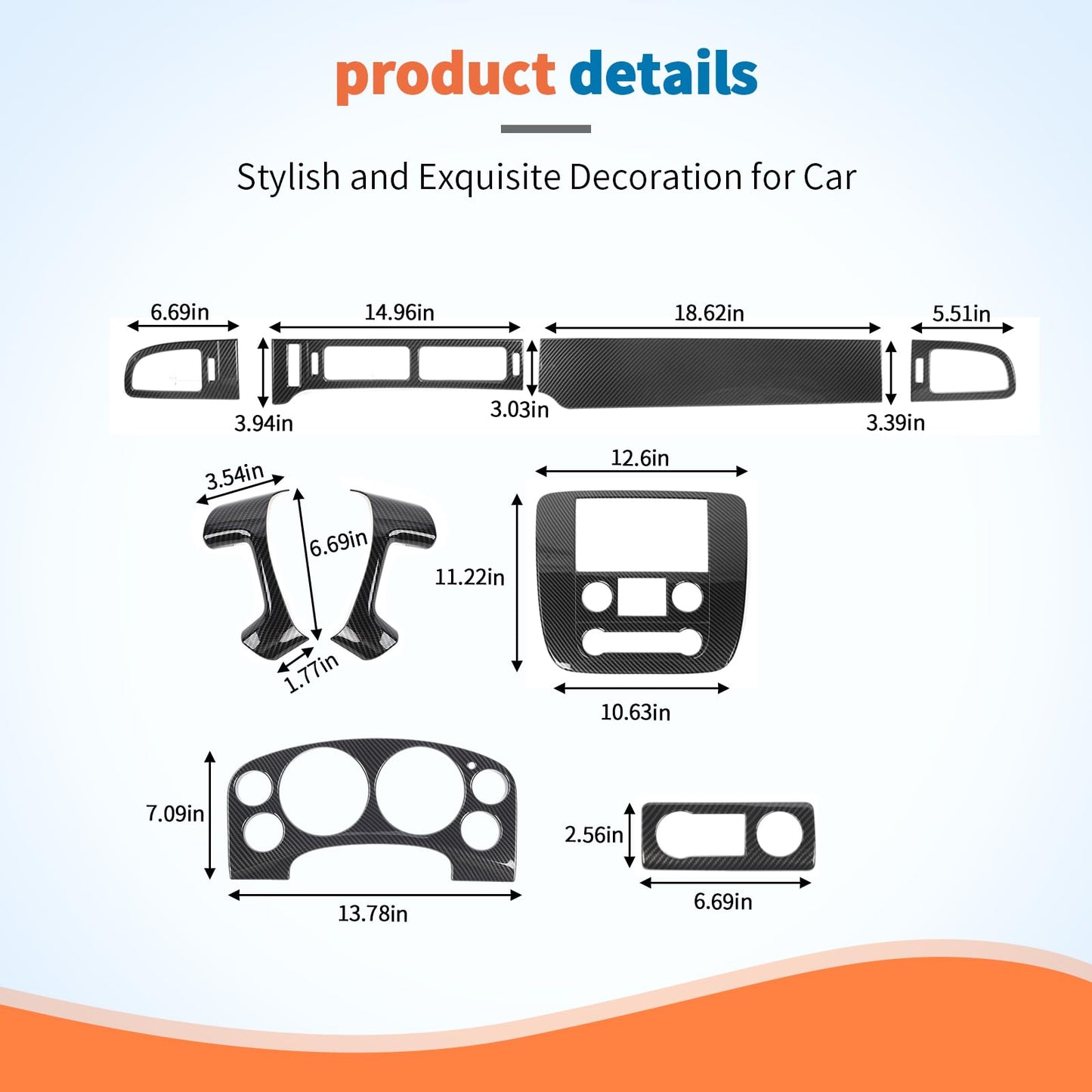 JeCar 9pcs Carbon Fiber Interior Trim Accessories for 2007-2013 Chevy GMC Sierra & GMC Yukon & Tahoe & Suburban & Avalanche - Dash Cover Interior Upgrade Kit