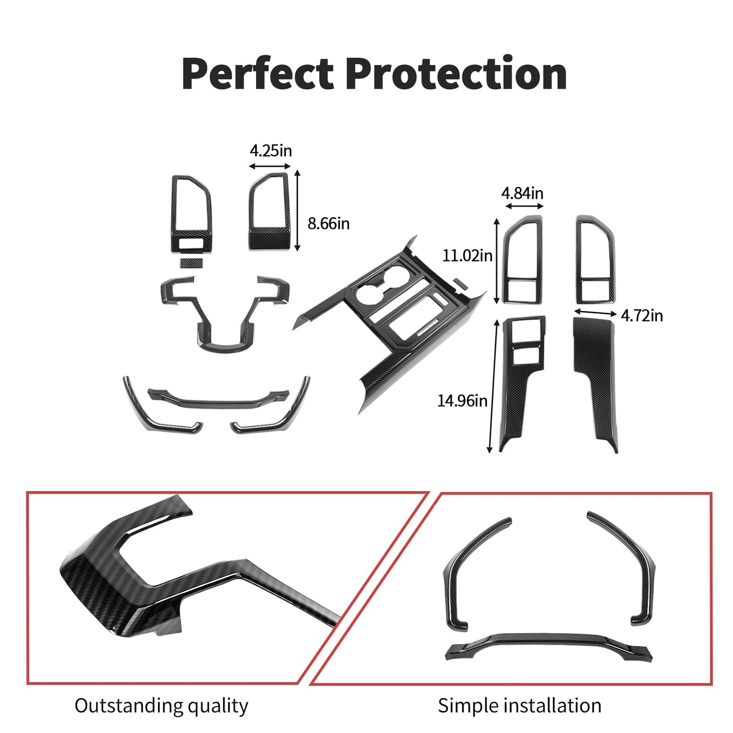 JWWY Dashboard Carbon Fiber Interior Trim Kit Cover Fit for 2015-2020 Ford F150 F-150,Side Outlet Vent Cup Holder Navigation Panel Cover for F150 Interior Accessories,13Pcs