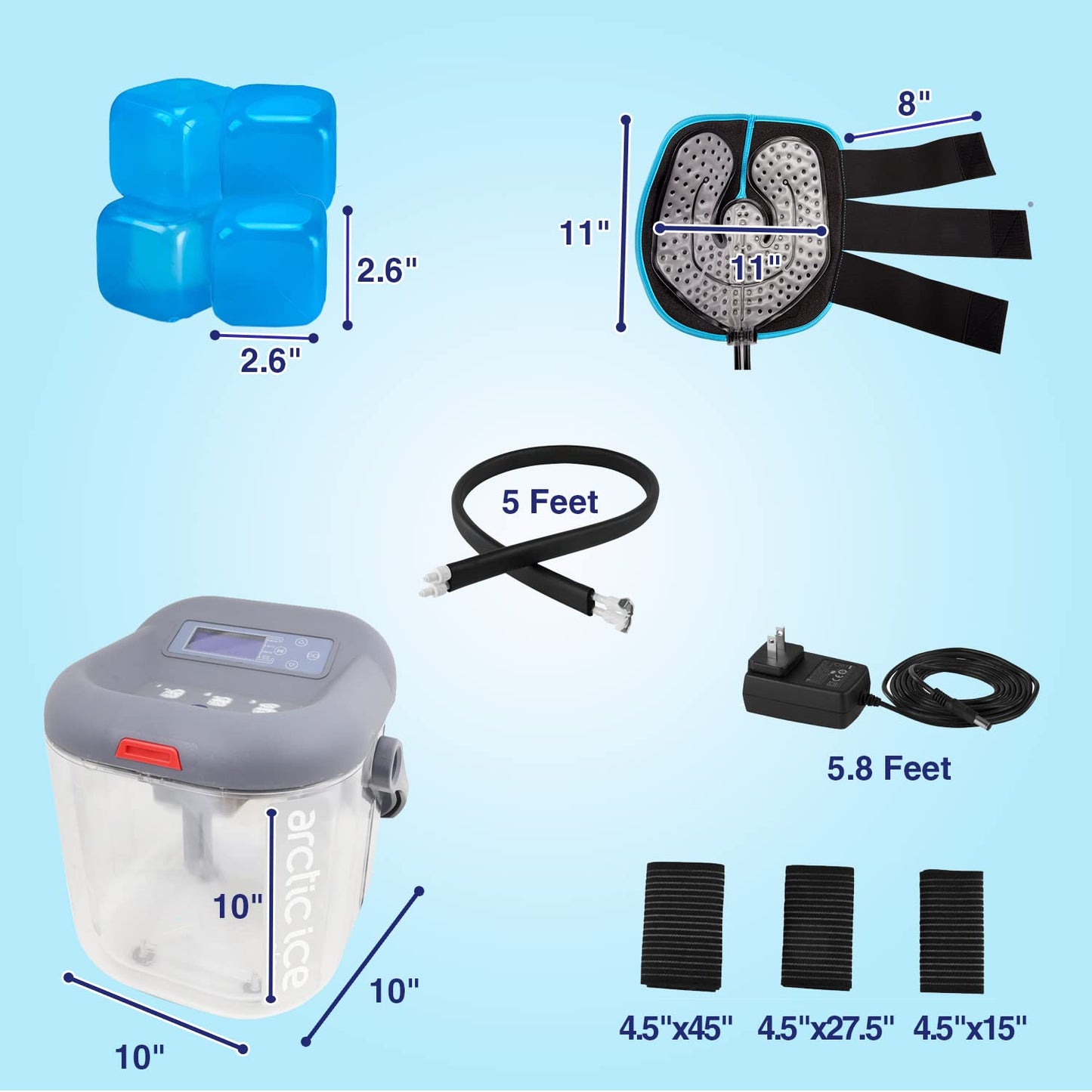 Circulating Cold Water Therapy Kit Gen 2 – Ice Machine with Universal Pad 3-Strap Wrap and 4 Cold Cubes (Arctic Ice Clear Kit)