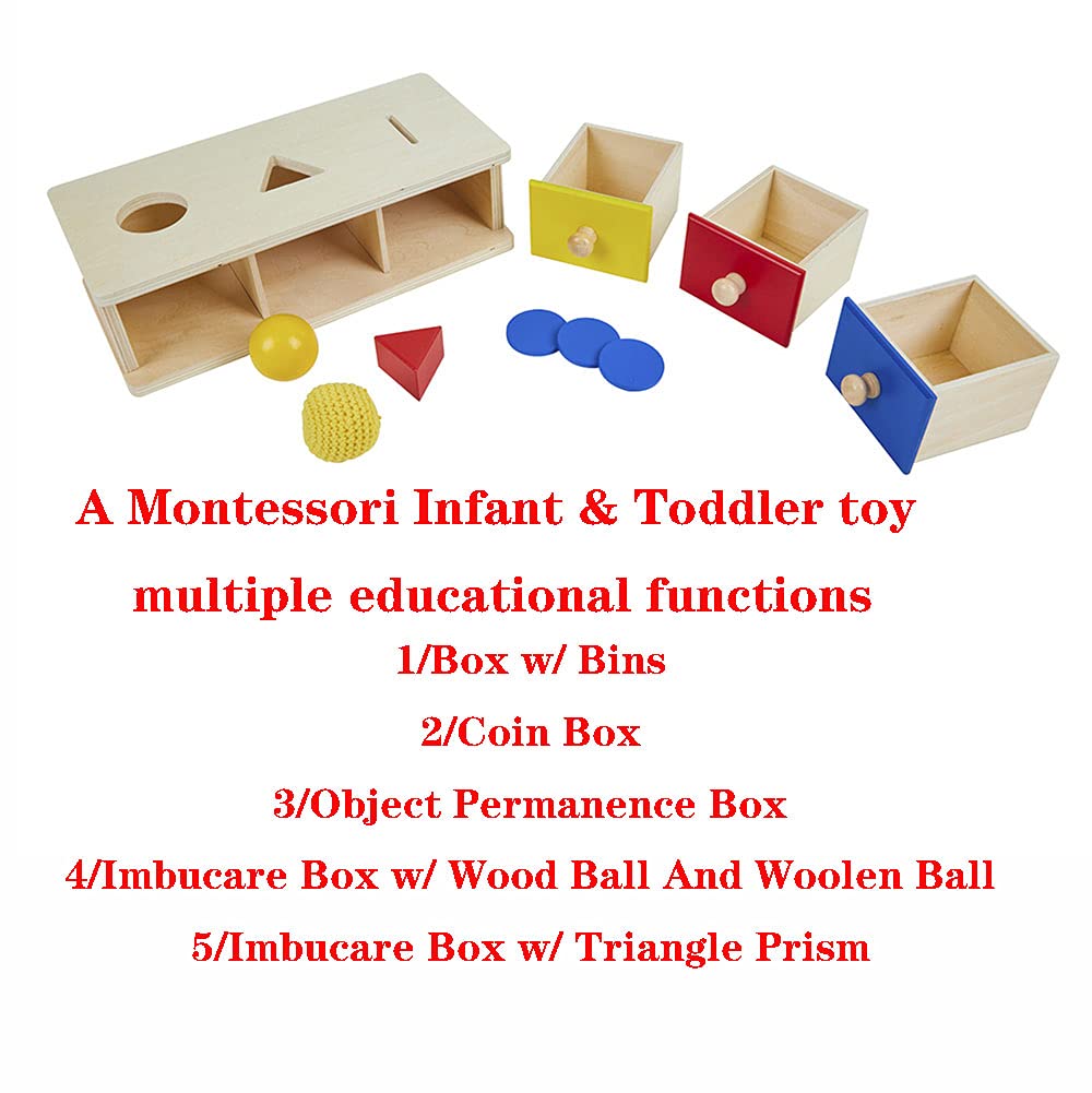 Kghios Montessori Box w/Bins Coin Object Permanence with Drawer 4 in 1 Montessori Infant Toys for Toddlers Materials for 6-12 Month Babies Infant 1-2 Year Toddlers Toys