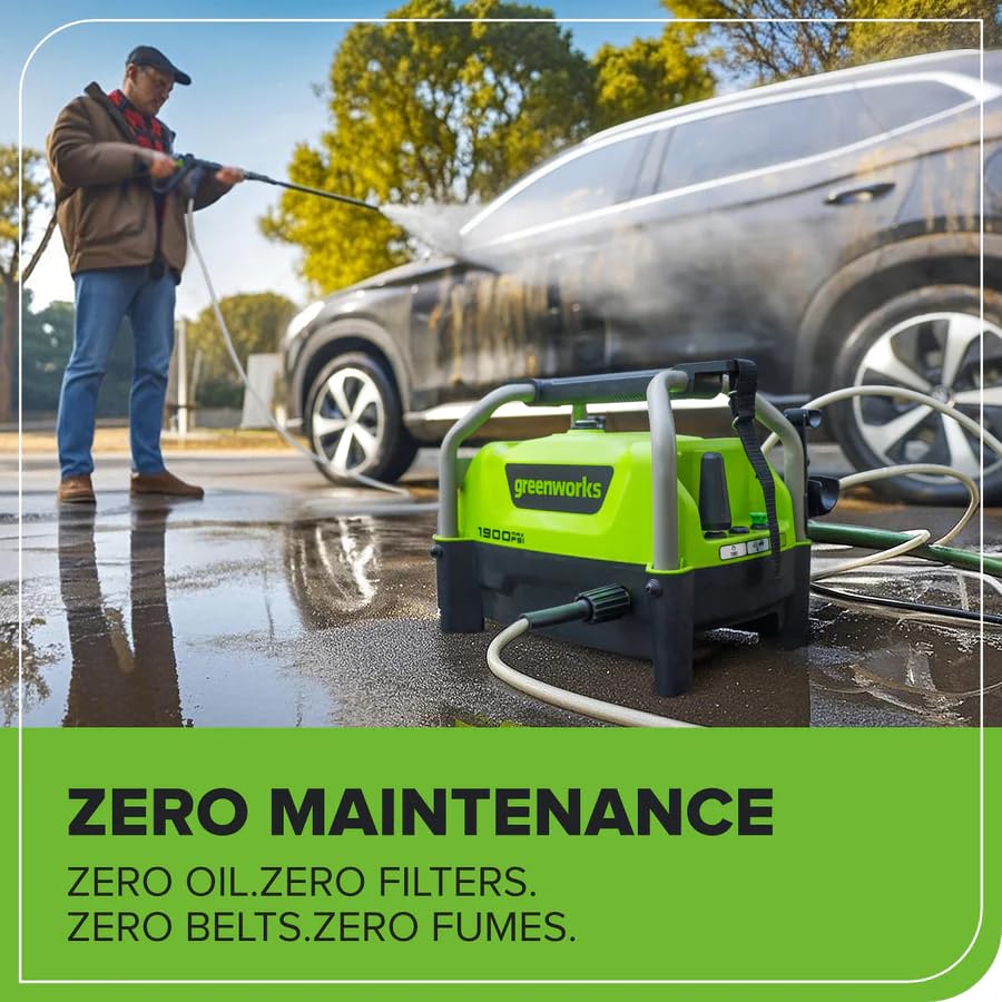 Greenworks 1900 PSI (SGS Certified) 1.2 GPM 13Amp Portable Compact Electric Pressure Washer, Power Washer for Cars, Driveways, Patios, Patio Furniture & Around Pools