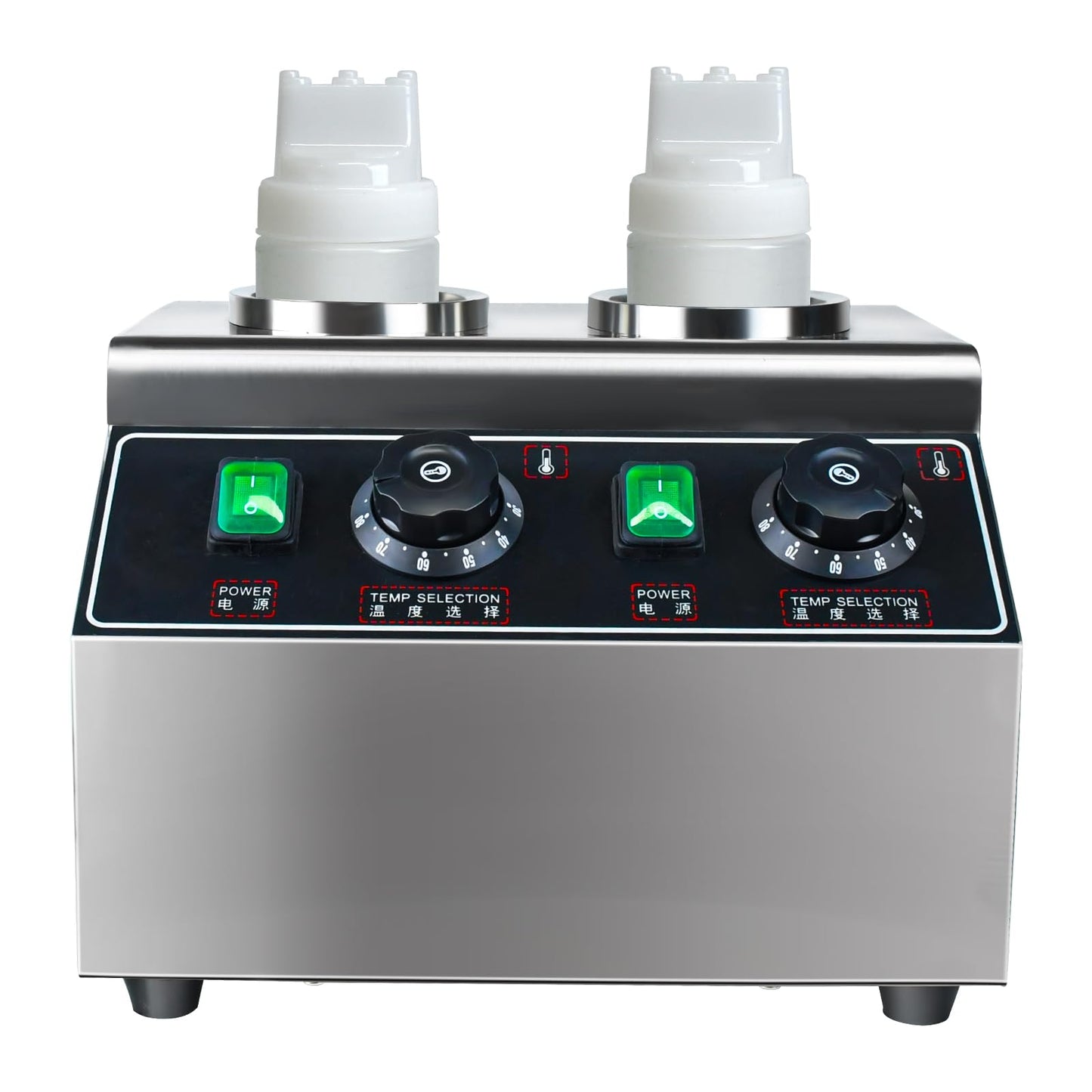 YOOKTEN Electric Sauce Bottle Warmer, 0.68x2 Qt Commercial Hot Fudge Warmer Hot Chocolate Warmer and Dispenser Nacho Cheese Warmer,86-185℉Sauce Warmer Dispenser,Double Bottles Nacho Cheese Warmer