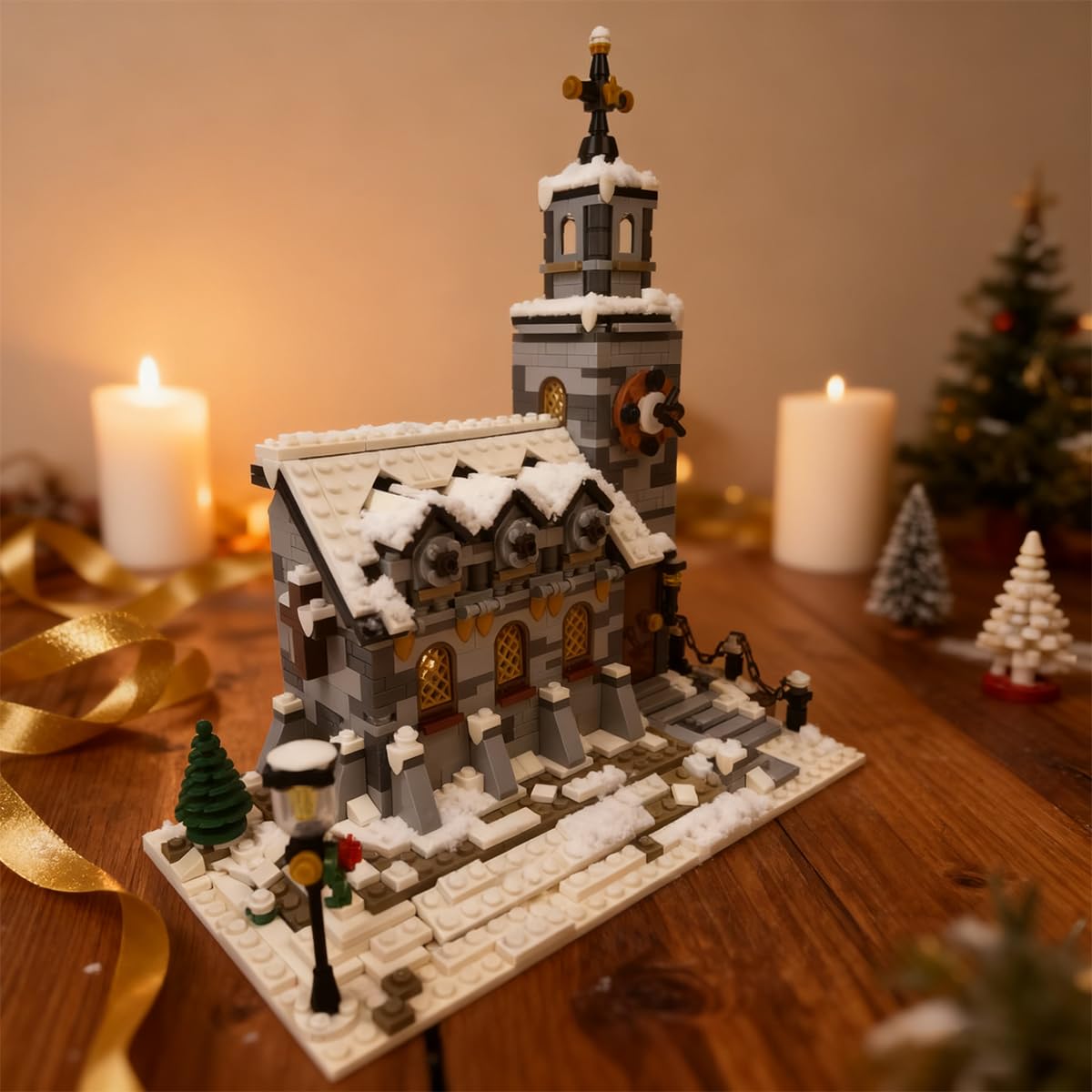 Falagil Winter Chapel Architecture Building Blocks Set, Christmas Themed MOC Snow Village Church House Model Kit, Vacation Holiday Building Gift for Adults, Women & Teens (1074pcs)