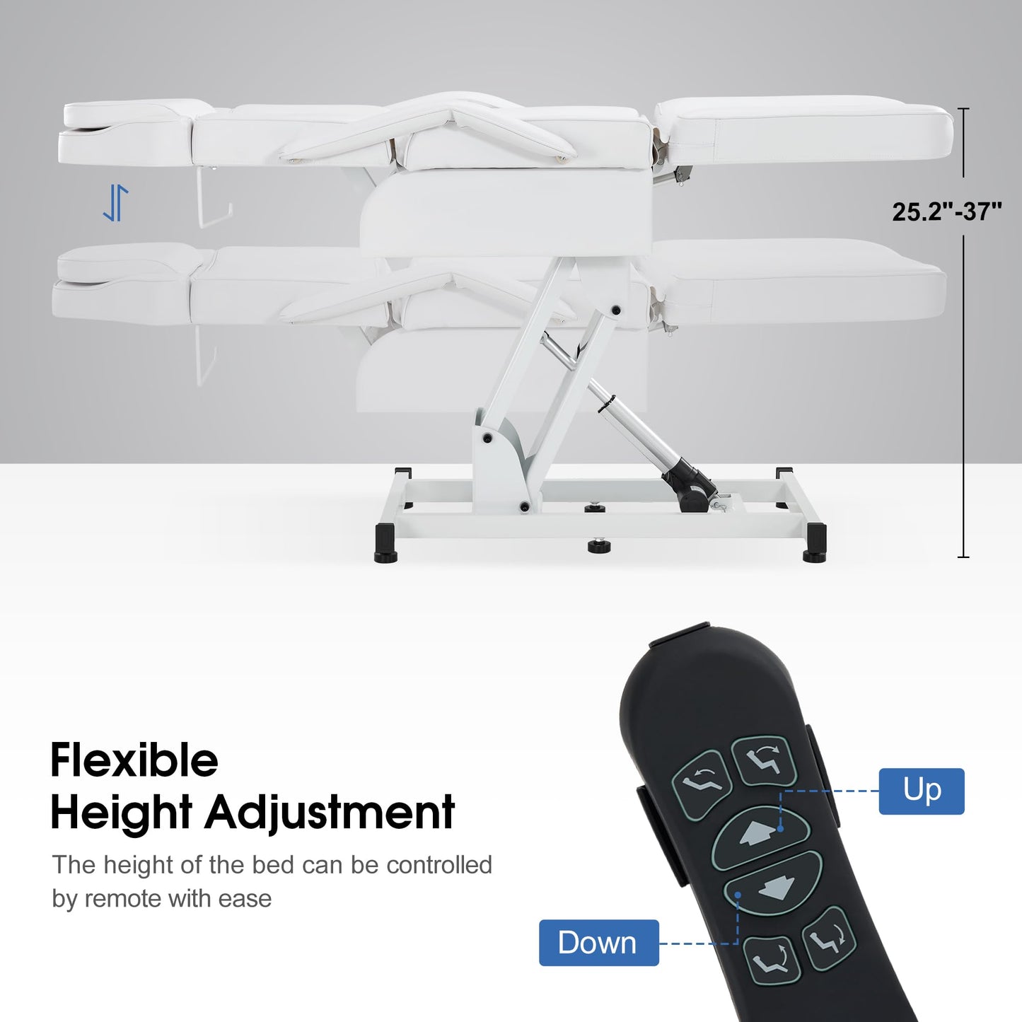 BarberPub Fully Electric Facial Bed with 3 Motor for Esthetician, Electric Tattoo Chair for Client, Facial Bed for Esthetician, Electric Adjustment 2751 (White)