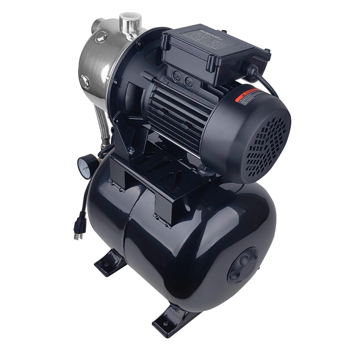 ZYIY 1.6HP Shallow Well Pump with Pressure Tank, 3400L/H, 110V,Stainless Steel Irrigation Jet Pump, 157.5F Centriffugal Pump, Automatic Water Booster Jet Pump for Home, Garden, Lawn
