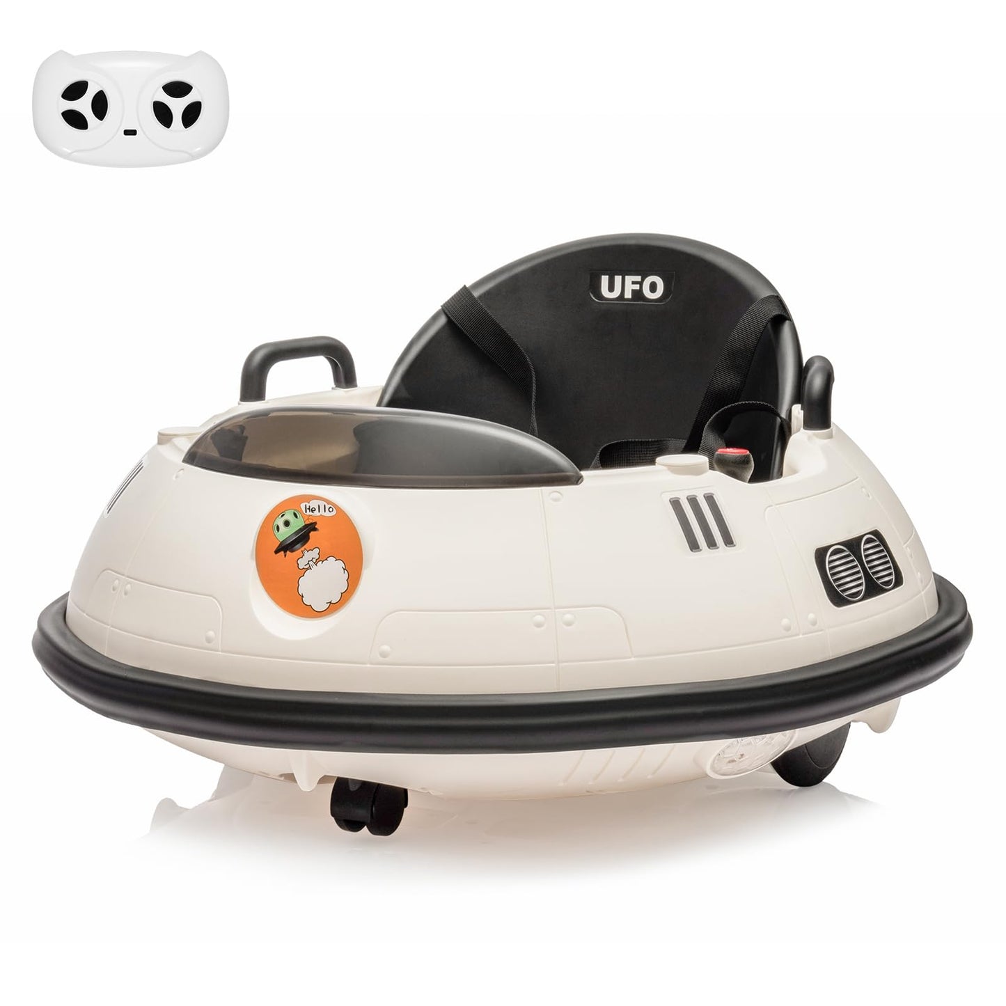 Ride On Bumper Car, 12V Electric Toddlers Car with Remote Control, Safety Belt, Music, Flashing Lights, 360 Degree Spin, Bumper Car for Toddlers,Kids,White